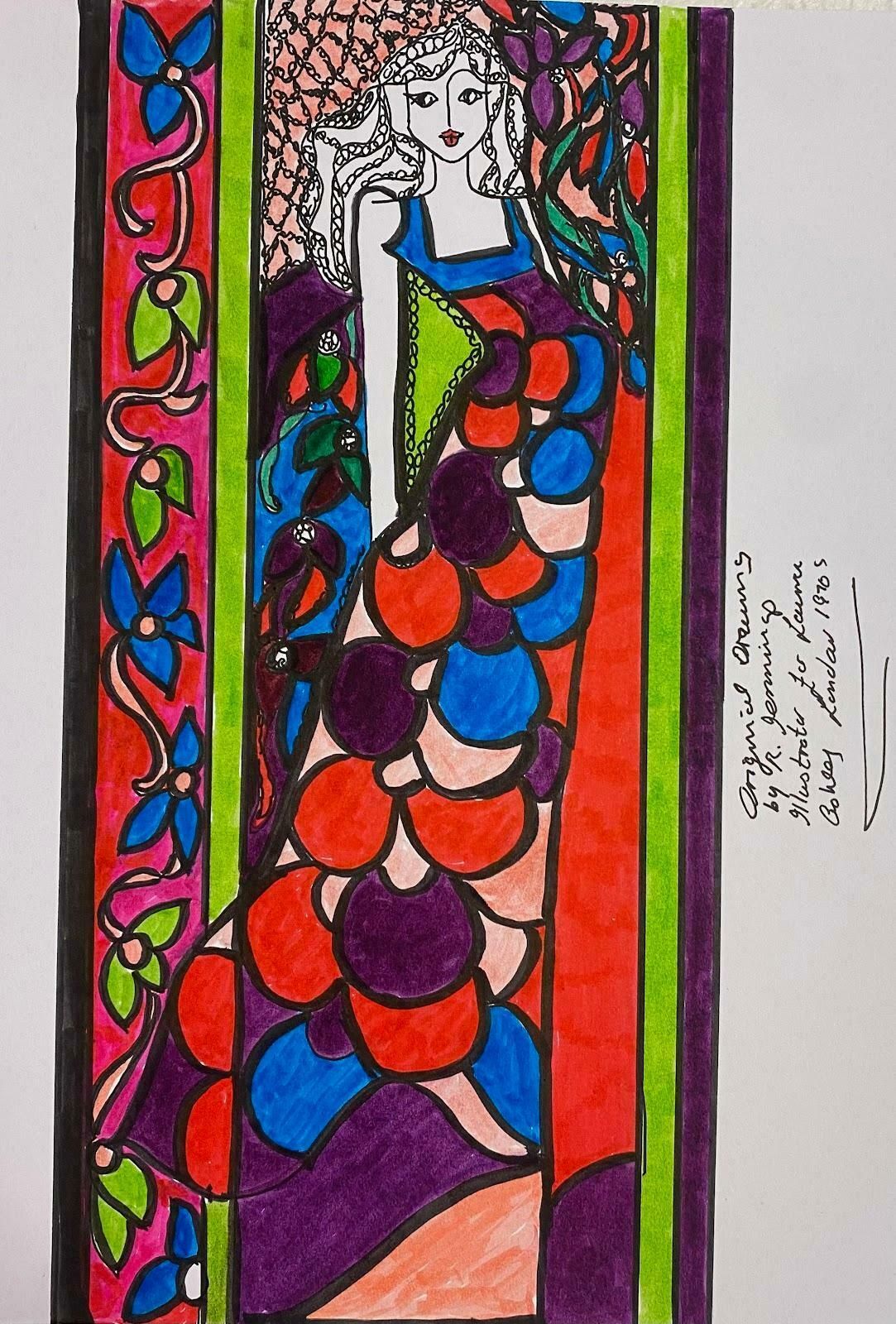 Roz Jenningsoriginal Fashion Design Illustration Watercolor Painting Laura Ashley Designerc.2000