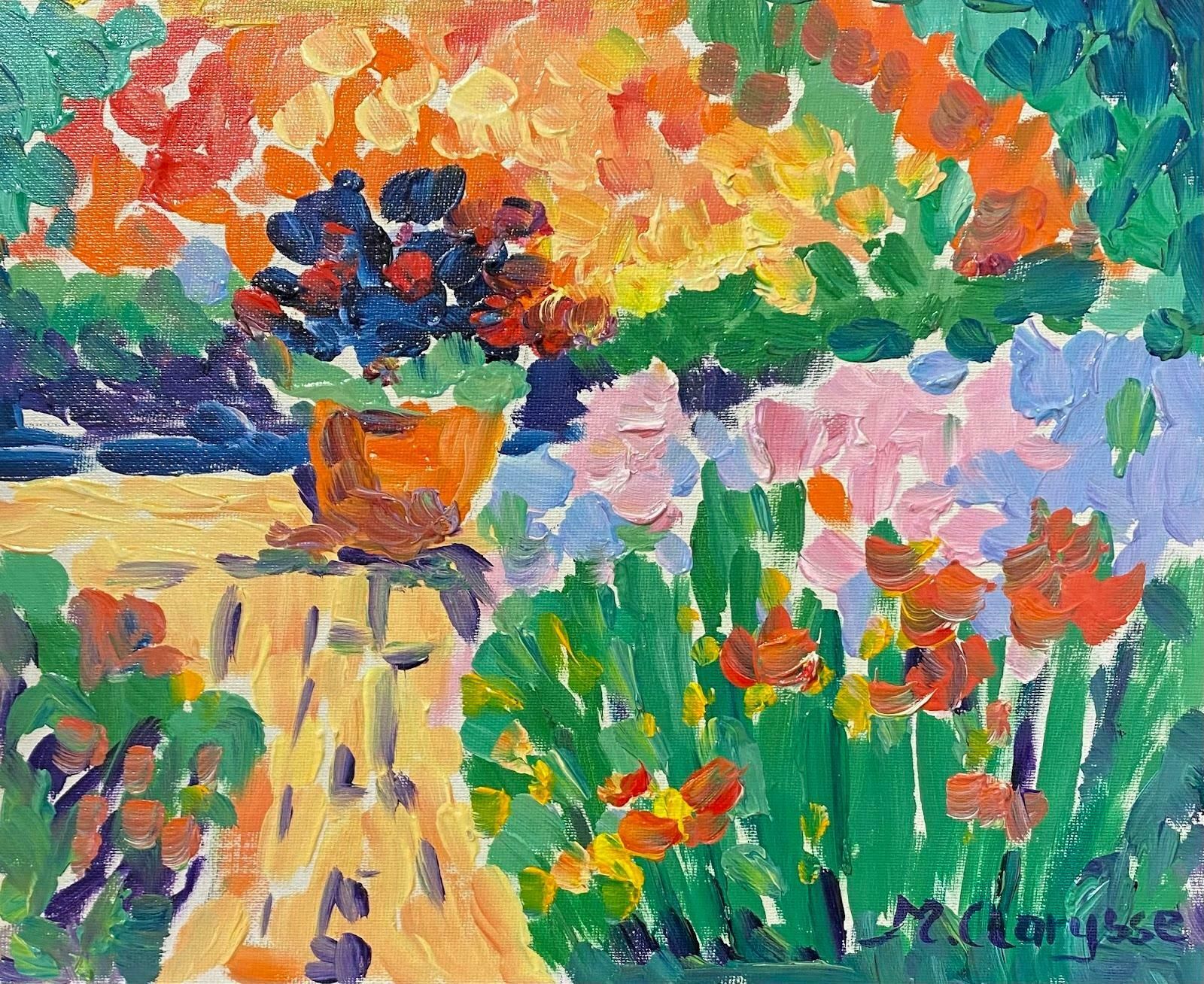 Maggy Claryssefrench Impressionist Oil Painting Potted Plant And Bright Gardenc.2000
