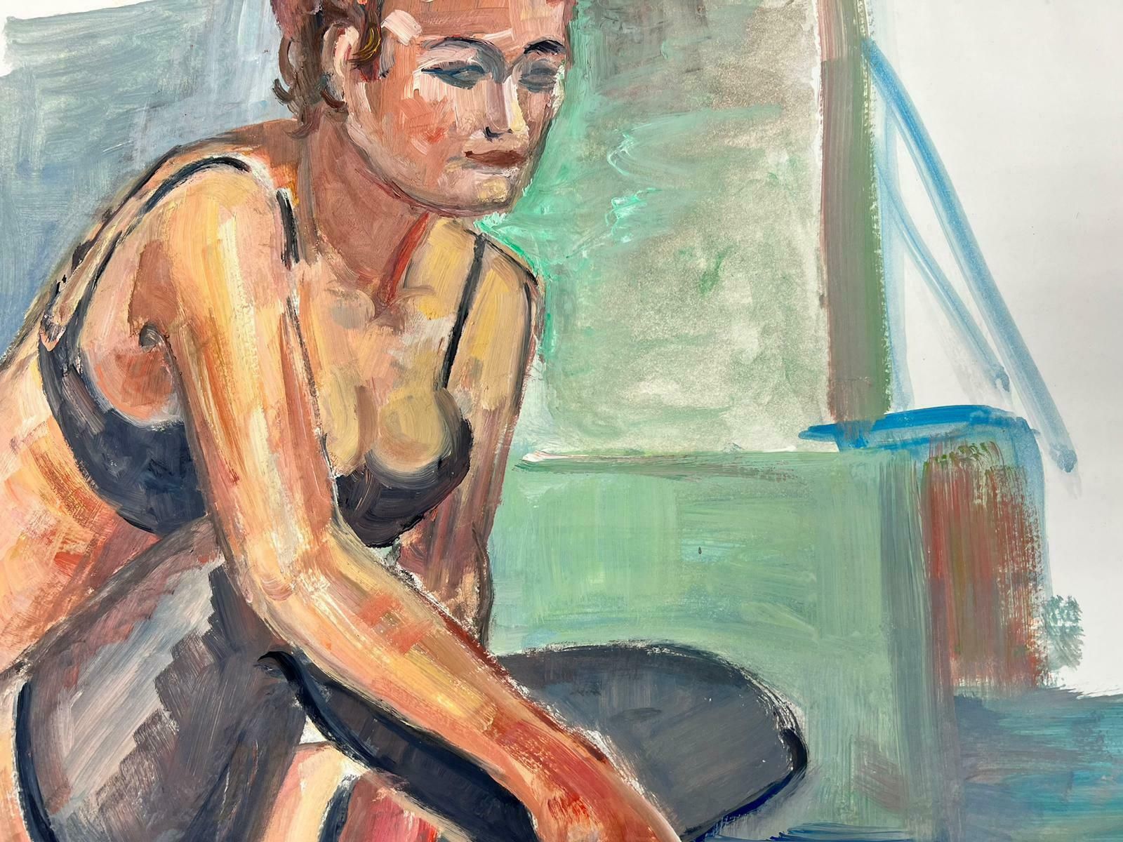 French Modernistreclining Nude Lady Model 1970's French Modernist Painting Provence Collection1970's photo for sale