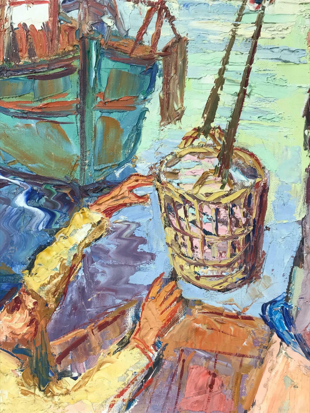 French Schoolsuper 1950's French Post Impressionist Signed Oil   Fishermen Marseille Harbour photo vinterior