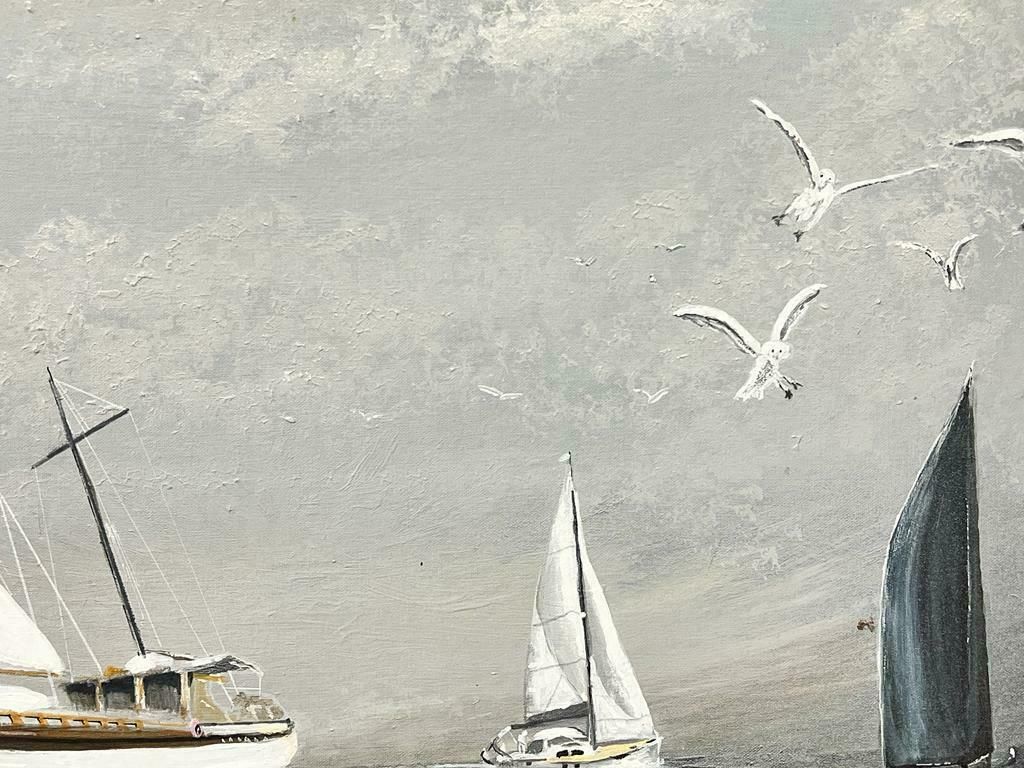 Contemporary British Classic Sailing Yachts Modern British Grey Boats At Sea Landscape photo Art
