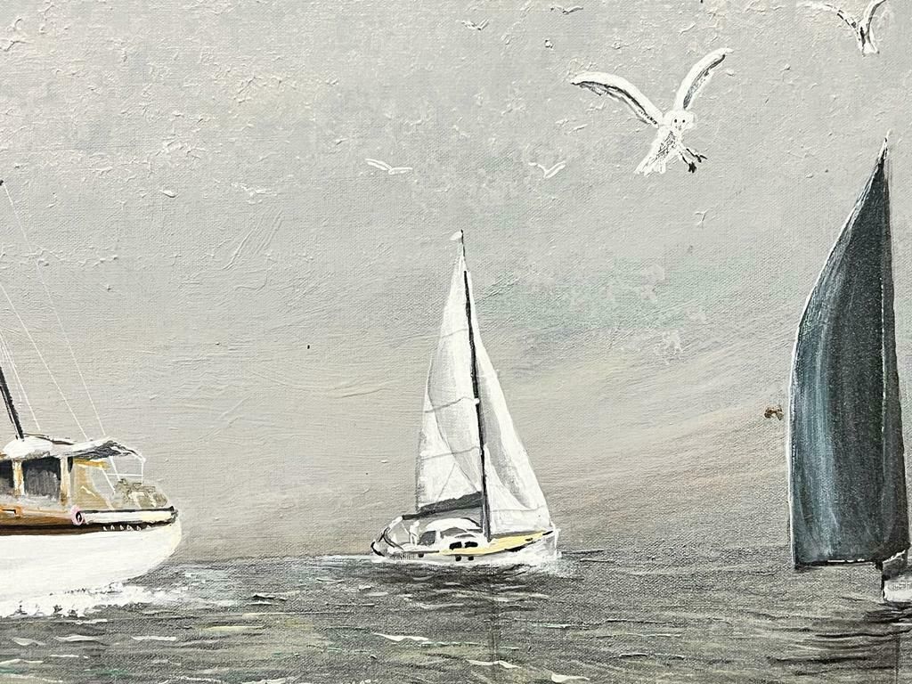 Contemporary British Classic Sailing Yachts Modern British Grey Boats At Sea Landscape photo 1530.0
