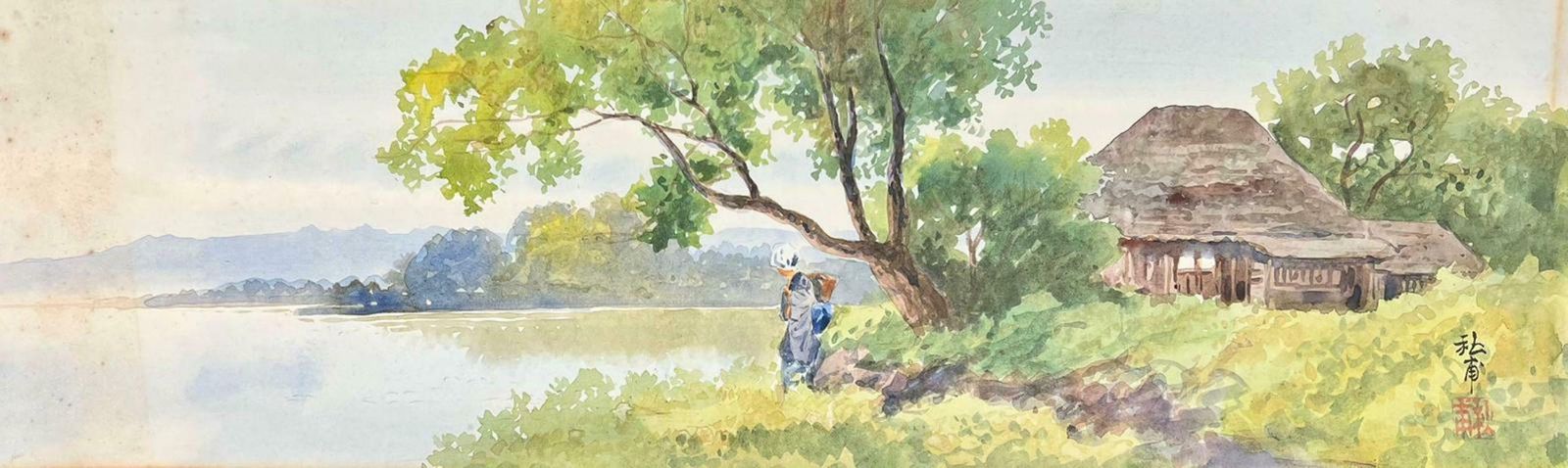 Chinese Artistantique Impressionist Signed Painting Lady By Lake In Landscape
