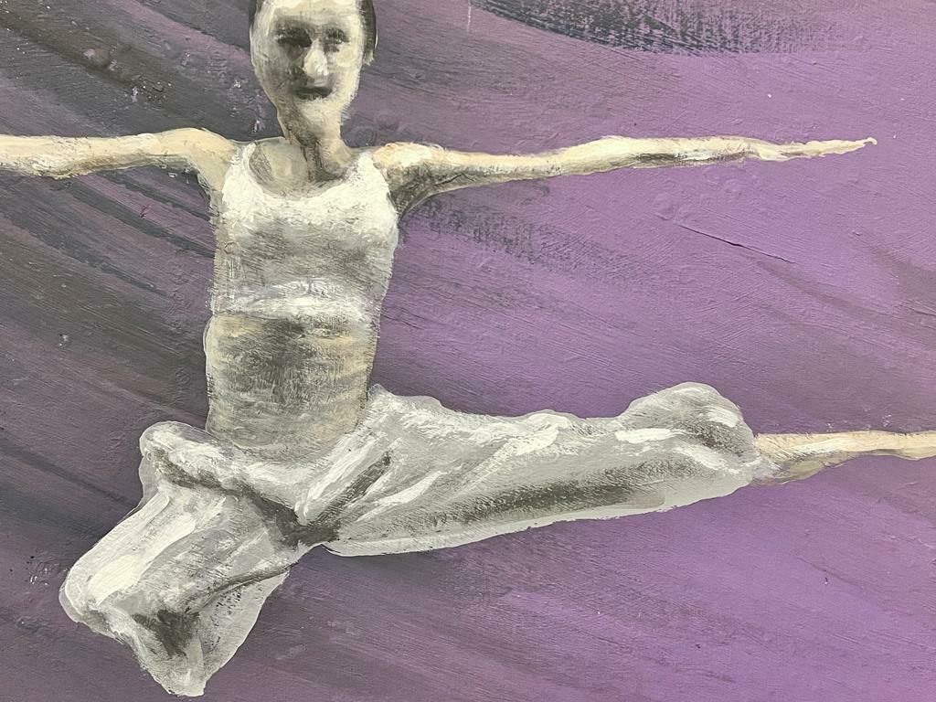 Contemporary British Colourful Modern British Painting The Dancer White Against Purple Background photo for sale