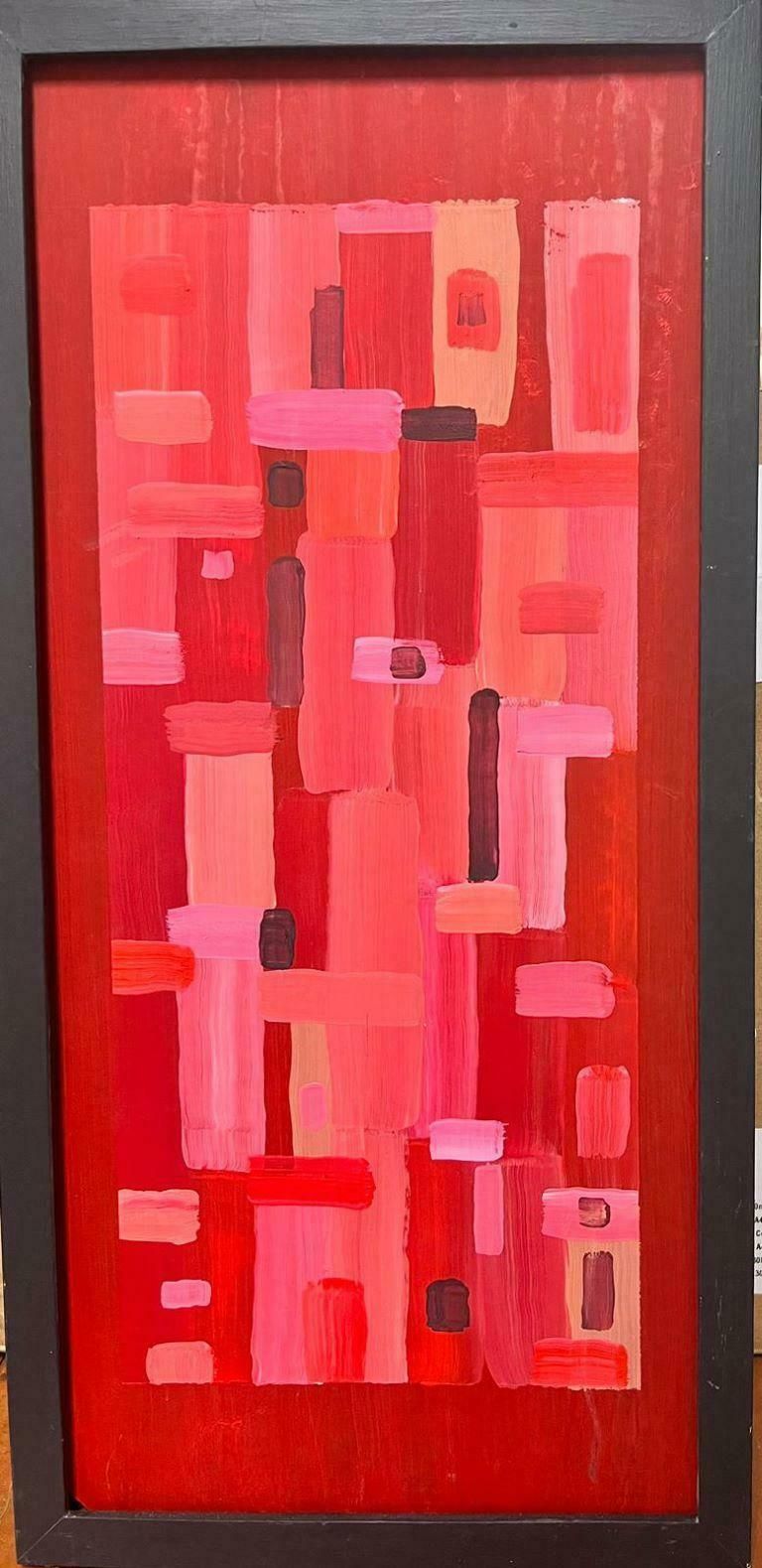 Contemporary Britishabstract Geometric Cubist British Painting Abstract Shapes Pinks Reds photo furniture