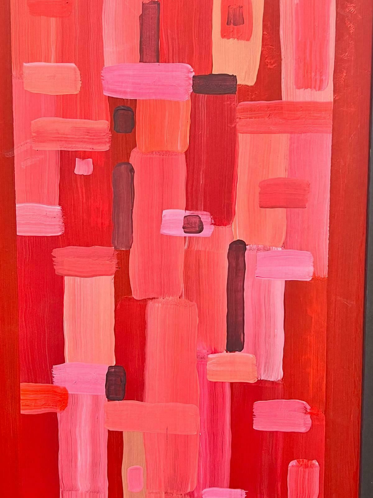 Contemporary Britishabstract Geometric Cubist British Painting Abstract Shapes Pinks Reds photo for sale