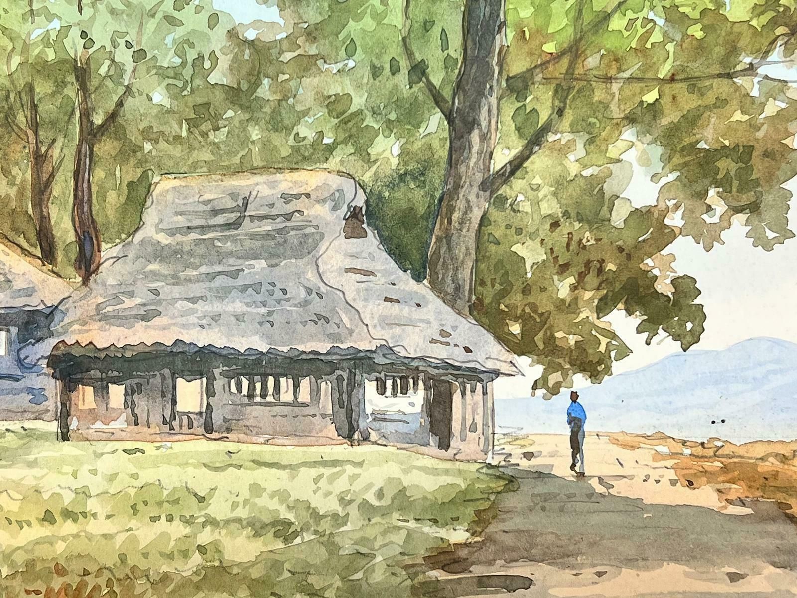 Chinese Artist Antique Chinese Impressionist Painting Cottages By Lake In Landscape photo furniture