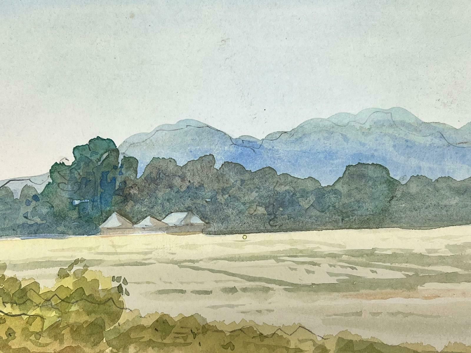Chinese Artist Antique Chinese Impressionist Painting Cottages By Lake In Landscape photo for sale