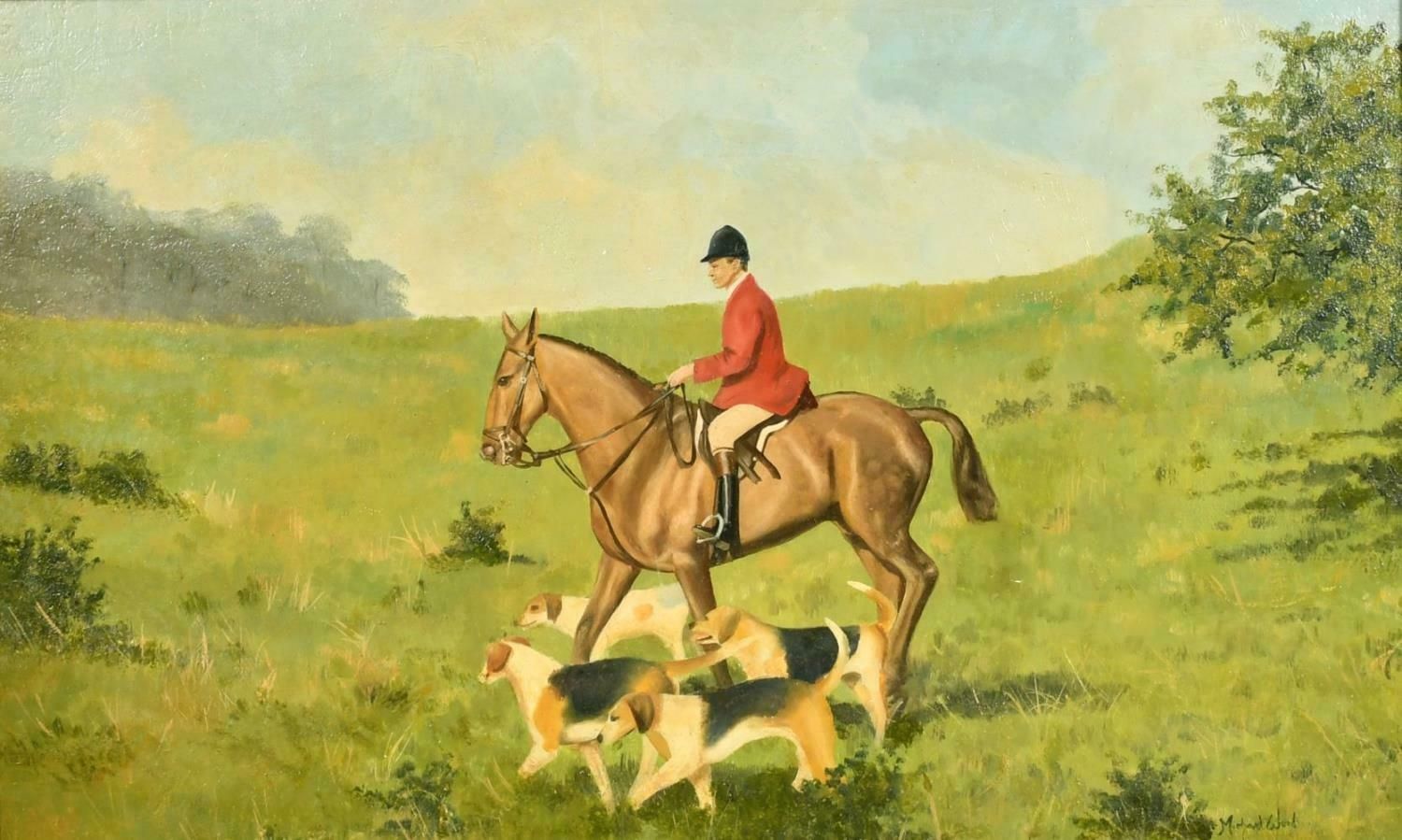 Michael Woodhuntsman On Horseback With Hounds, Fine British Sporting Art Oil Painting