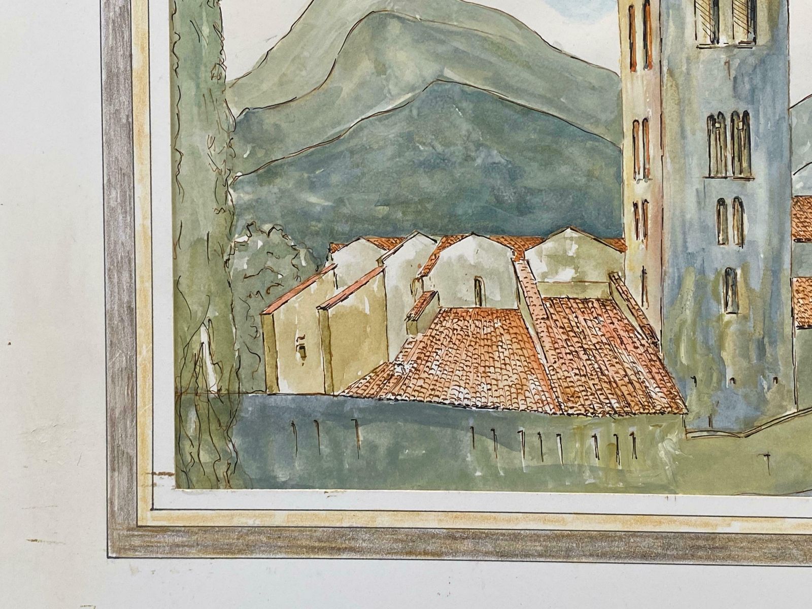Bernard Labbe1950's French Modernist/ Cubist Painting   French Town Church1950's photo for sale