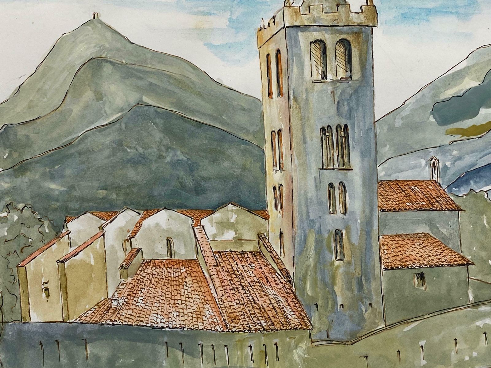Bernard Labbe1950's French Modernist/ Cubist Painting   French Town Church1950's photo Art