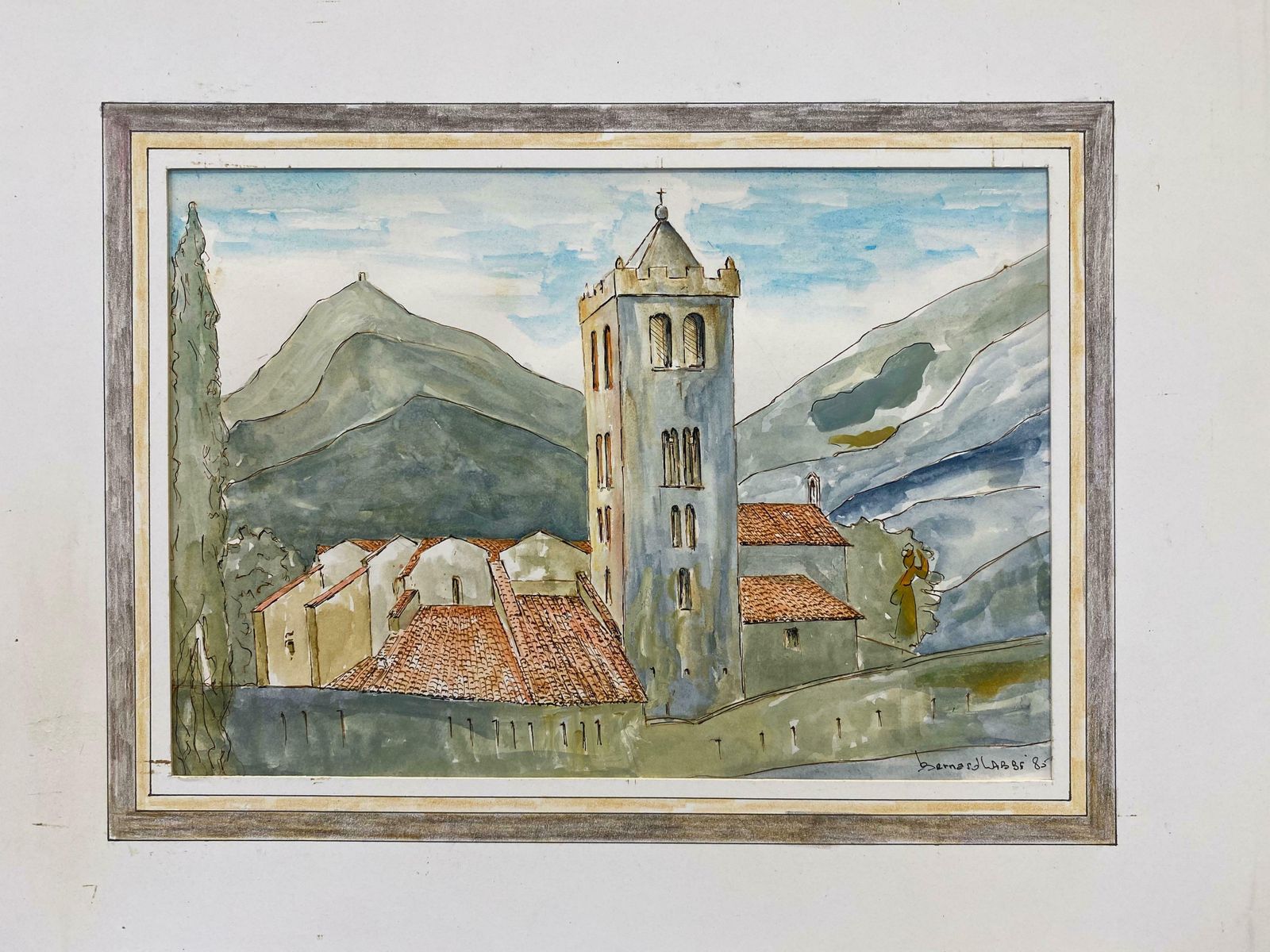 Bernard Labbe1950's French Modernist/ Cubist Painting   French Town Church1950's photo 815.0