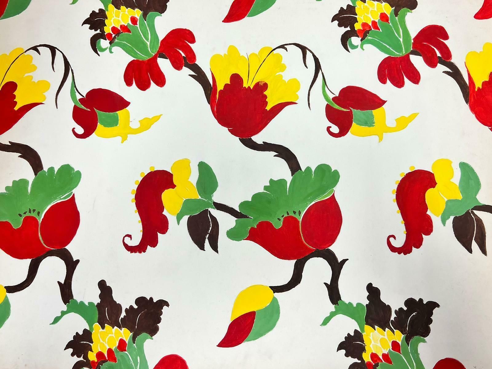 Josine Vignonmid Century French Illustration Of Colourful Flower Wallpaper Sketch1960's photo furniture