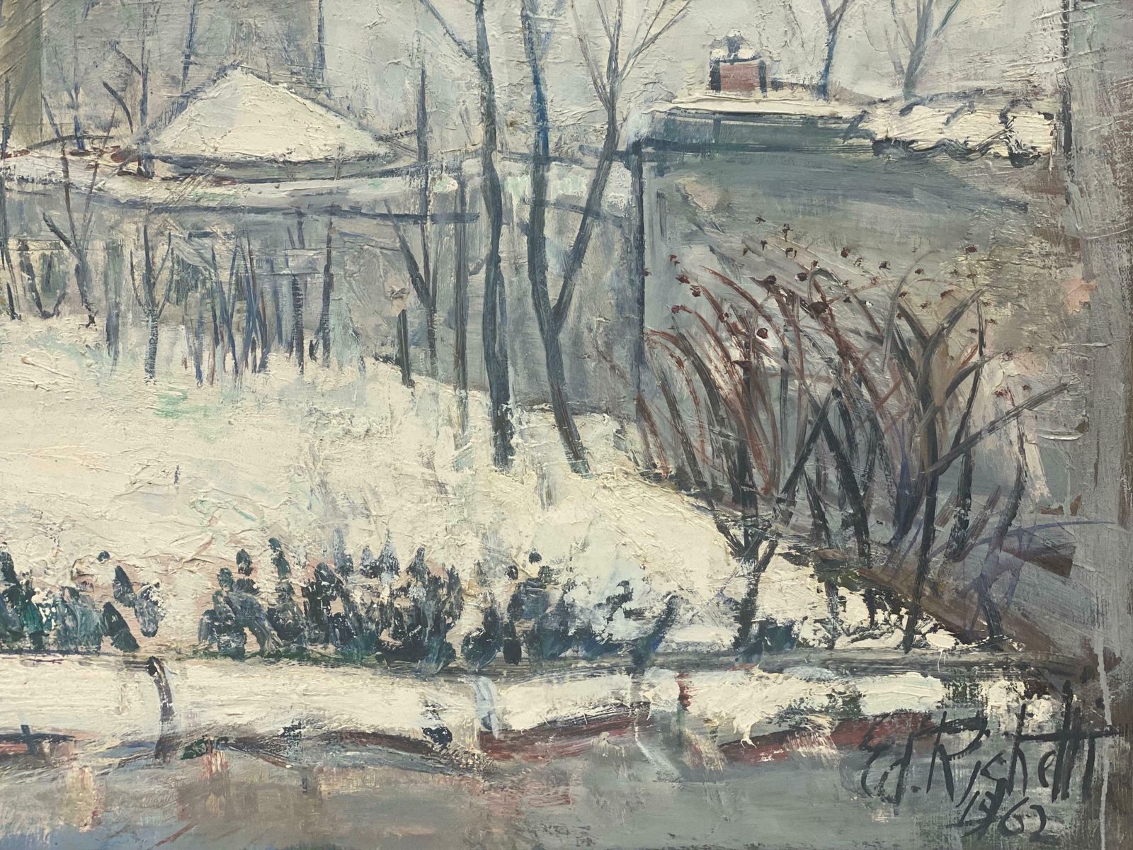 édouard Righetti (1924 2001)1960's French Post Impressionist Oil   Winter French Landscape In Sannois, Paris1960's photo Art
