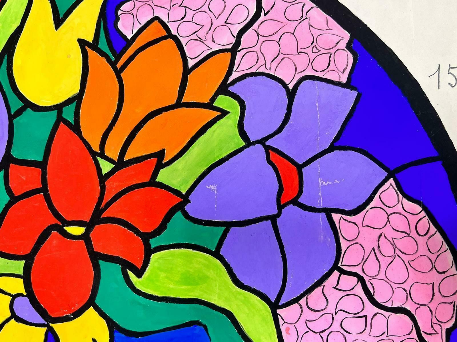 Josine Vignonmid Century French Illustration Of A Floral Stained Glass Window Sketch1960's photo for sale