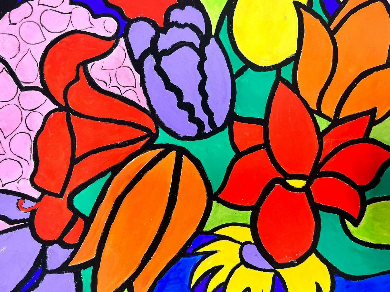Josine Vignonmid Century French Illustration Of A Floral Stained Glass Window Sketch1960's photo Art
