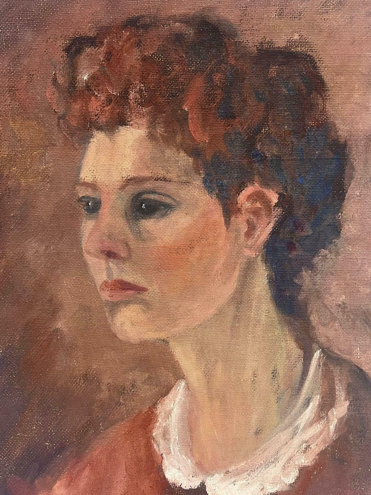 Geza Somerset Paddon1970's British Oil Painting Portrait Of Lady In White Collar1978 photo furniture