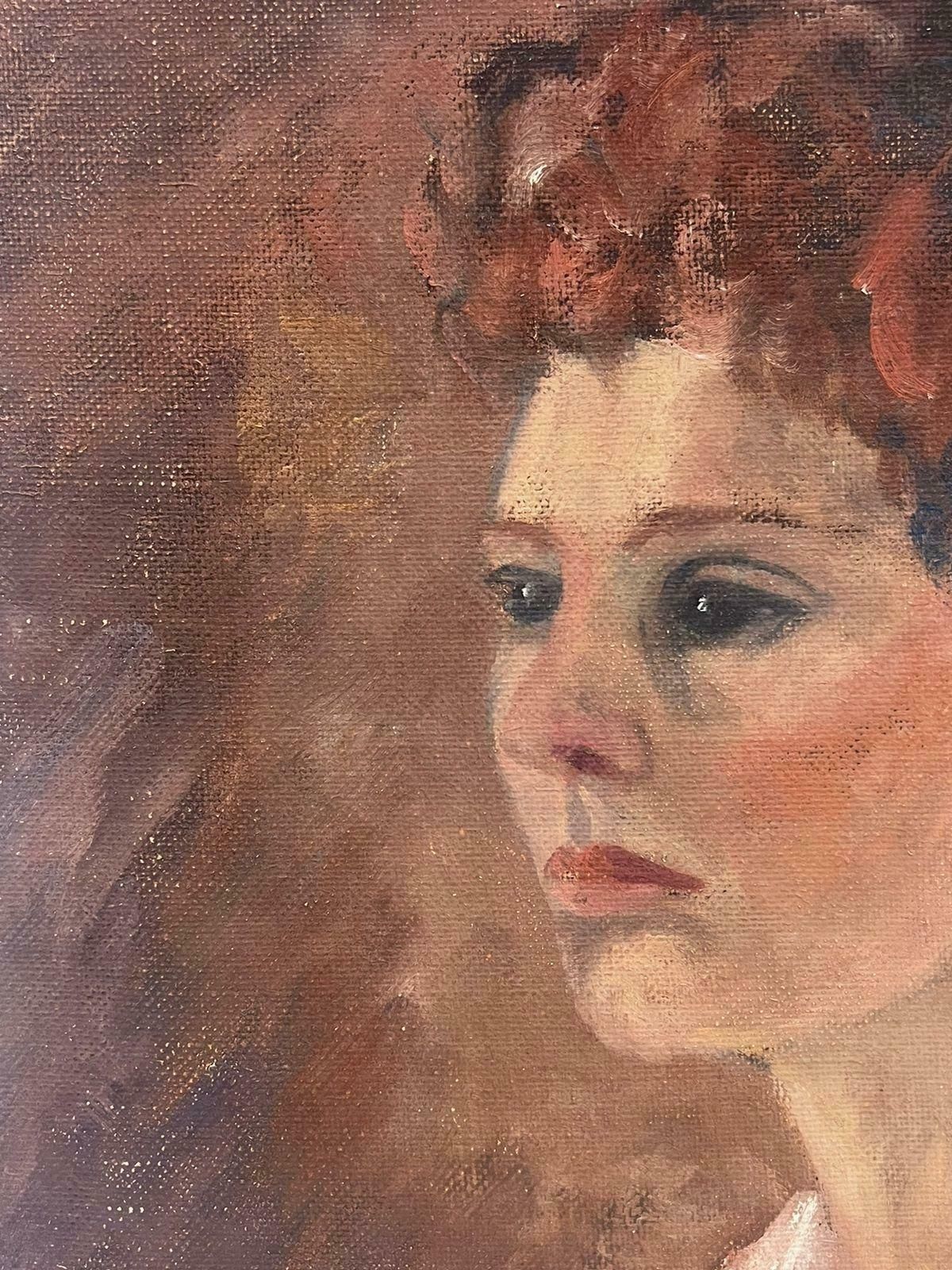 Geza Somerset Paddon1970's British Oil Painting Portrait Of Lady In White Collar1978 photo 560.0