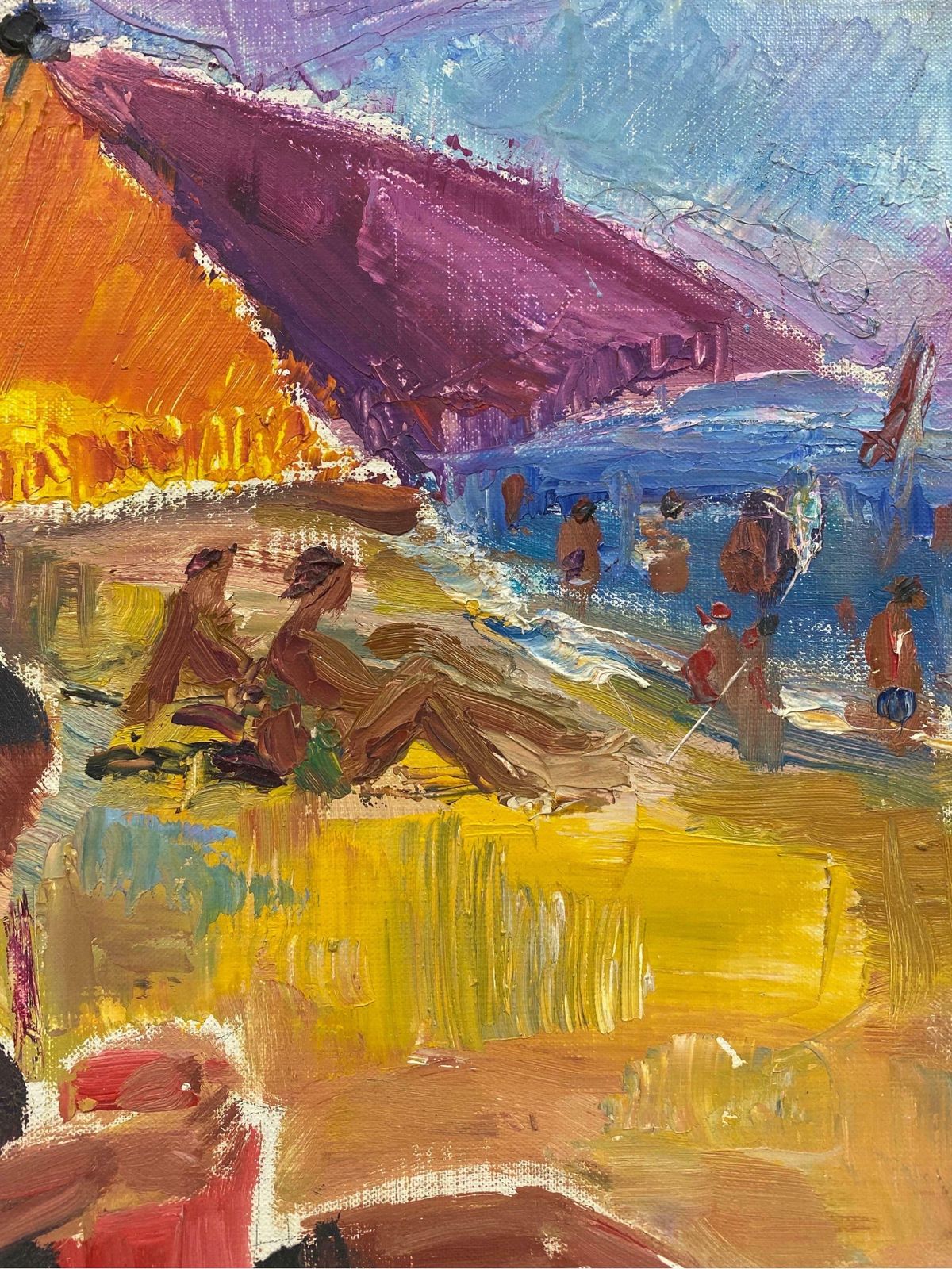 édouard Righetti (1924 2001)original French Mid Century Oil   Bright & Vibrant Sunbathing Beach Portrait1950's photo Art