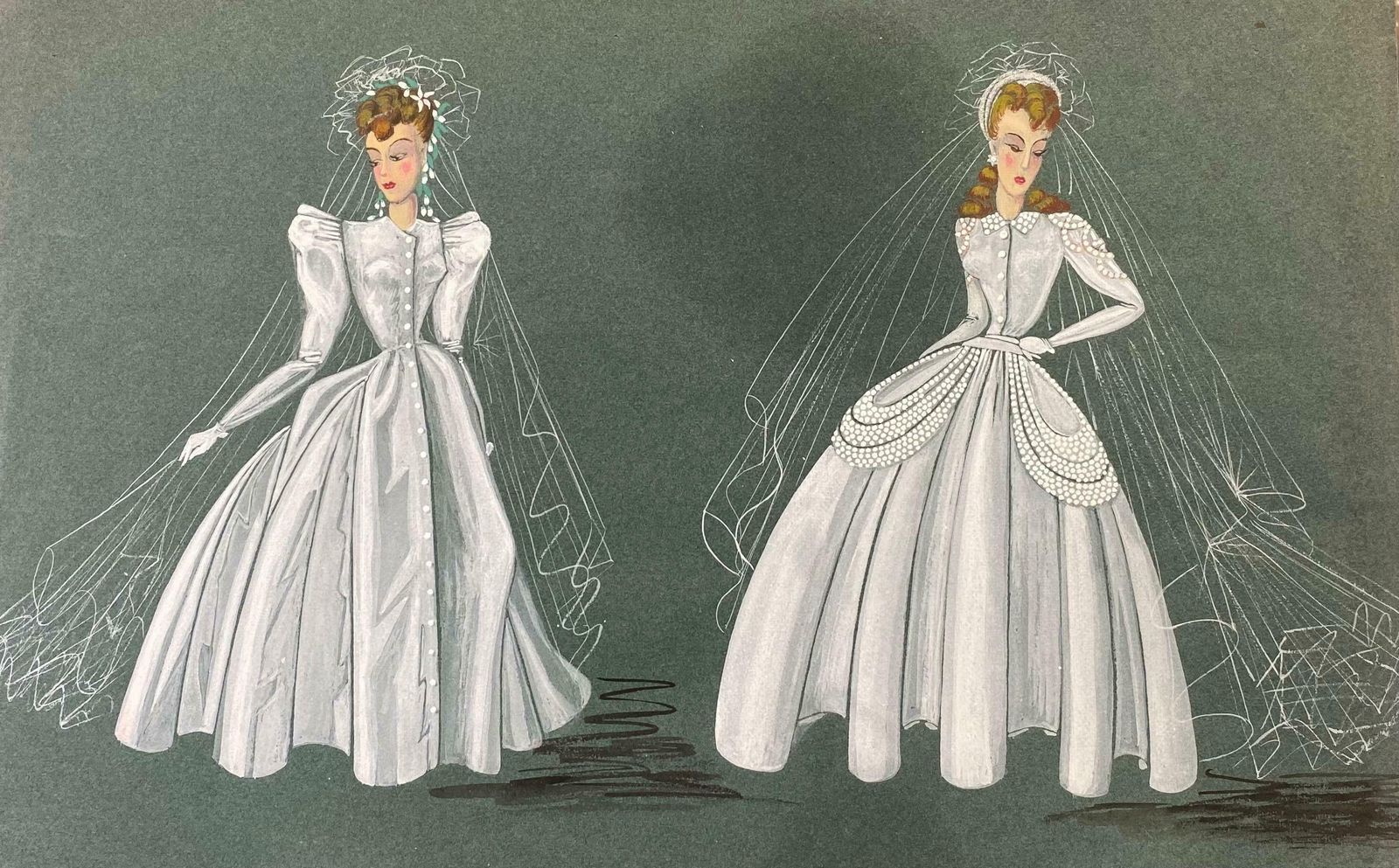 Geneviève Thomas1940's Fashion Illustration   The Two Elegant Bridesc. 1940's