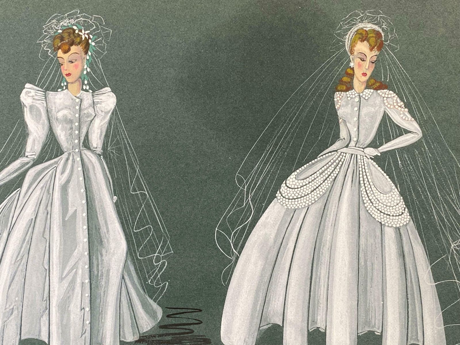 Geneviève Thomas1940's Fashion Illustration   The Two Elegant Bridesc. 1940's photo furniture