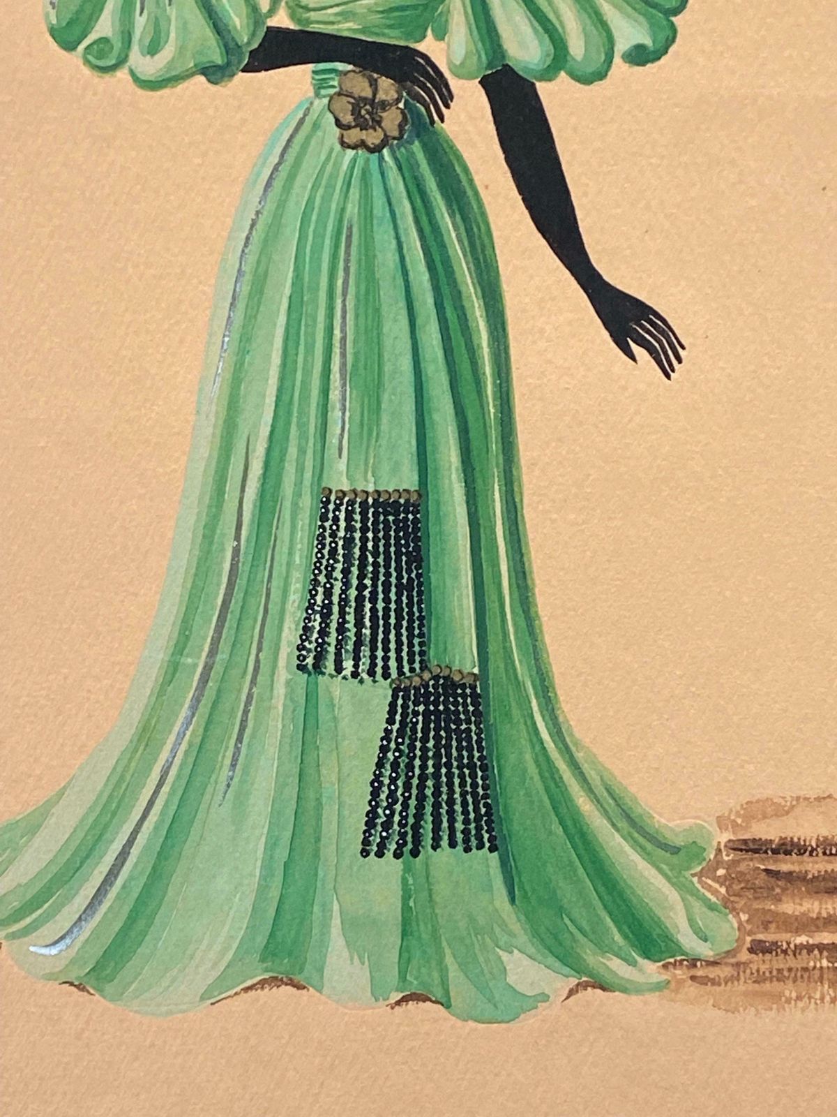 Geneviève Thomas1940's Fashion Illustration   Lady In Dashing Green Ball Dressc. 1940's photo for sale