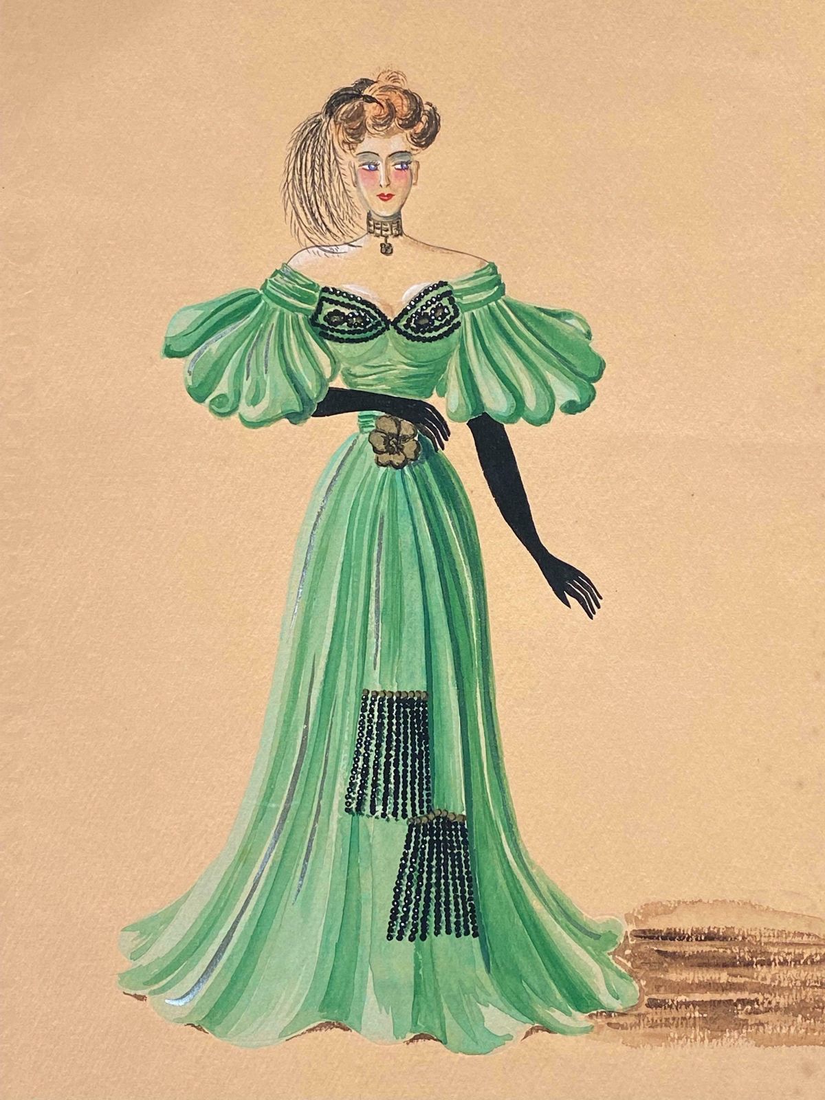 Geneviève Thomas1940's Fashion Illustration   Lady In Dashing Green Ball Dressc. 1940's photo Art