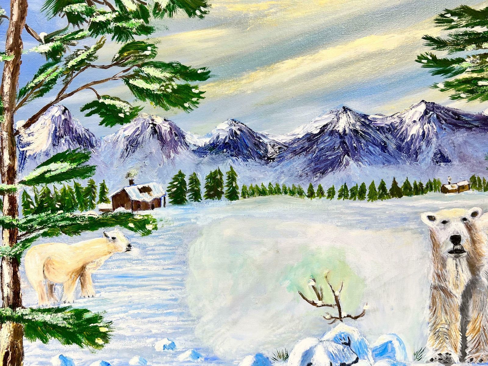 Ben Powellnaive British Contemporary Painting Two Polar Bears In Winter Landscape photo 1528.0