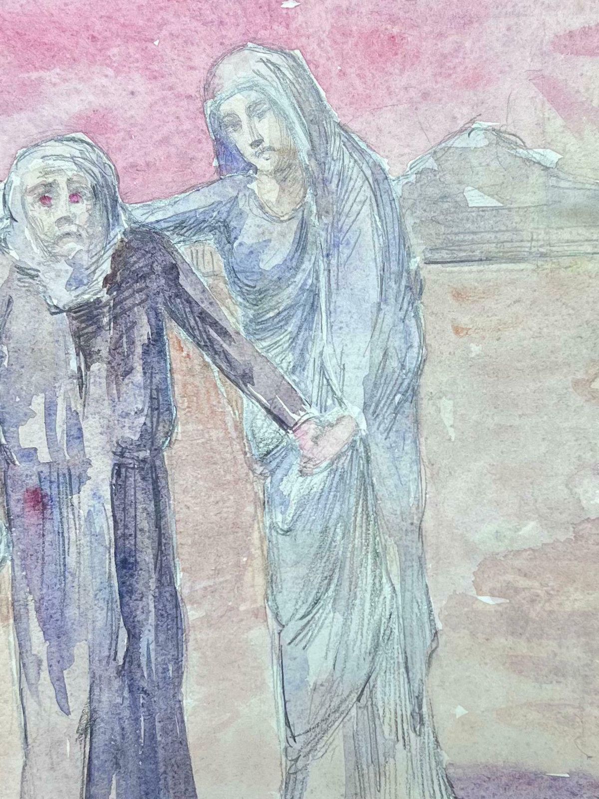 Louise Alix1930's French Impressionist Robed Figure Guiding Lost Figure Through The Desert 1930's photo furniture