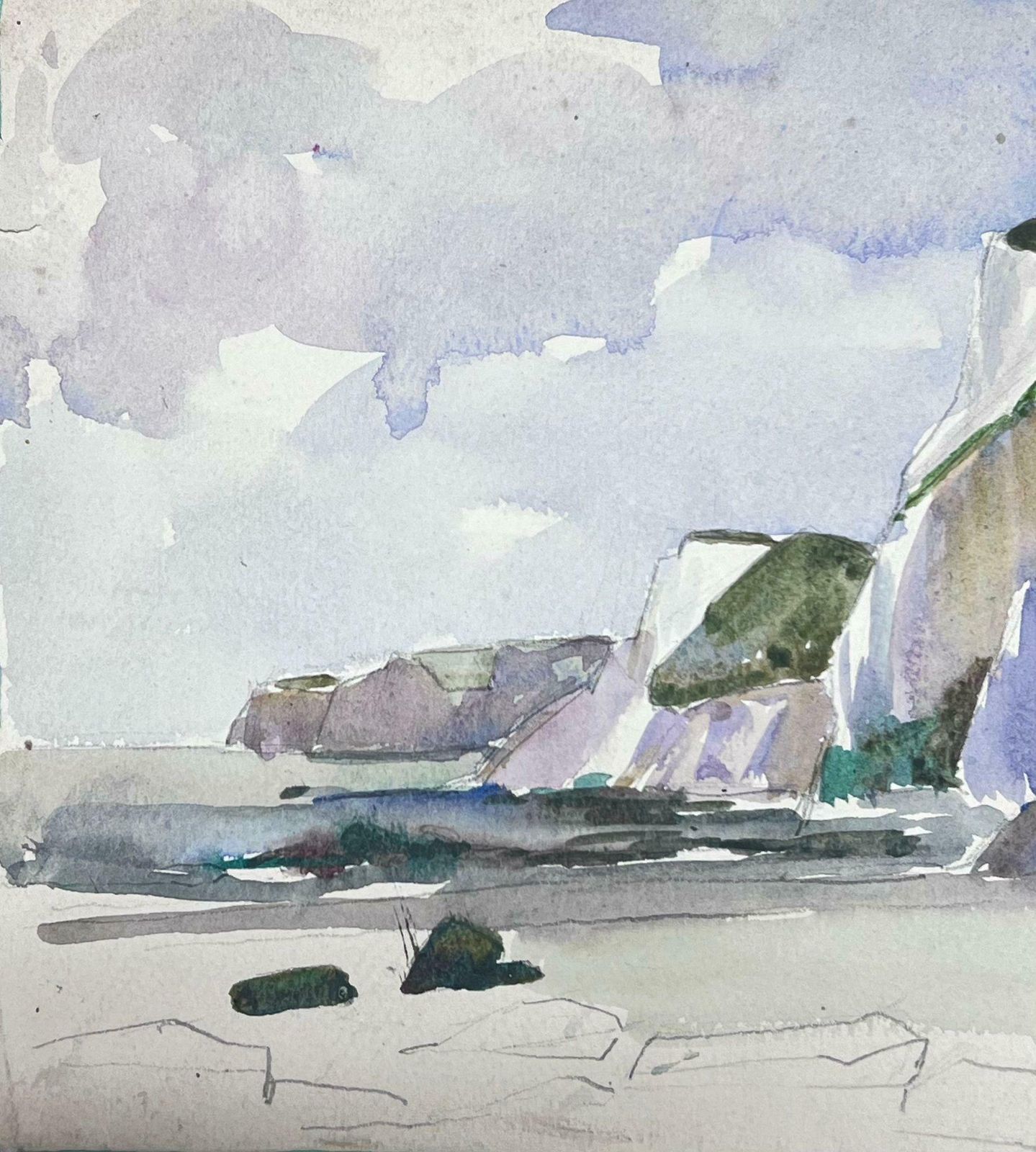 Louise Alixgrass Covered Rocky Coastal Cliffs 1930's French Impressionist 1930's photo furniture