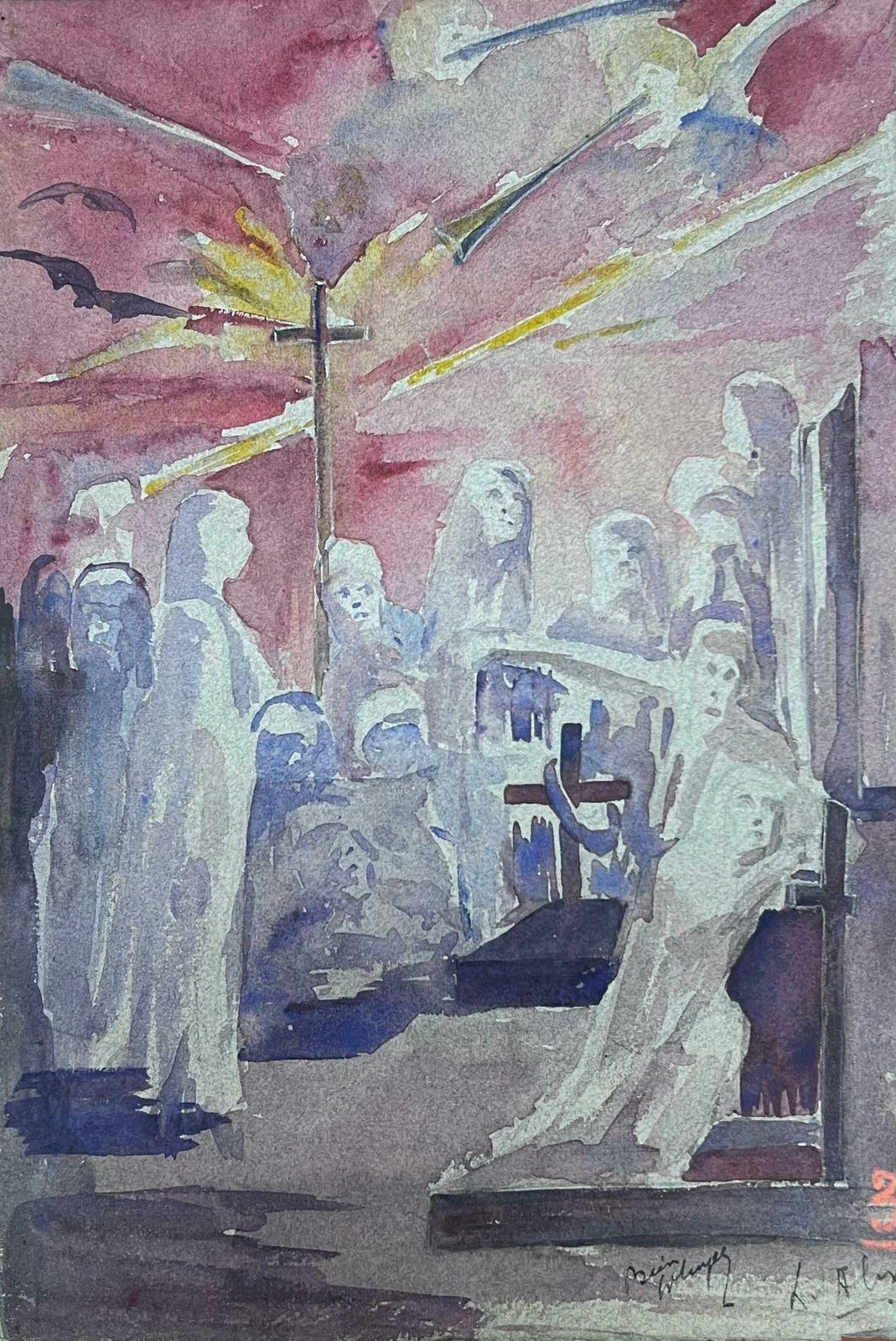 Louise Alix1930's French Impressionist Figures Surrounding The Cross Landscape1930's