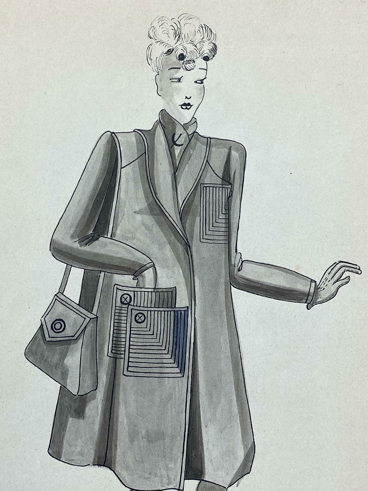 Geneviève Thomas1940's Fashion Illustration   Black & White Stylish Women In Chic Clothingc. 1940's photo furniture