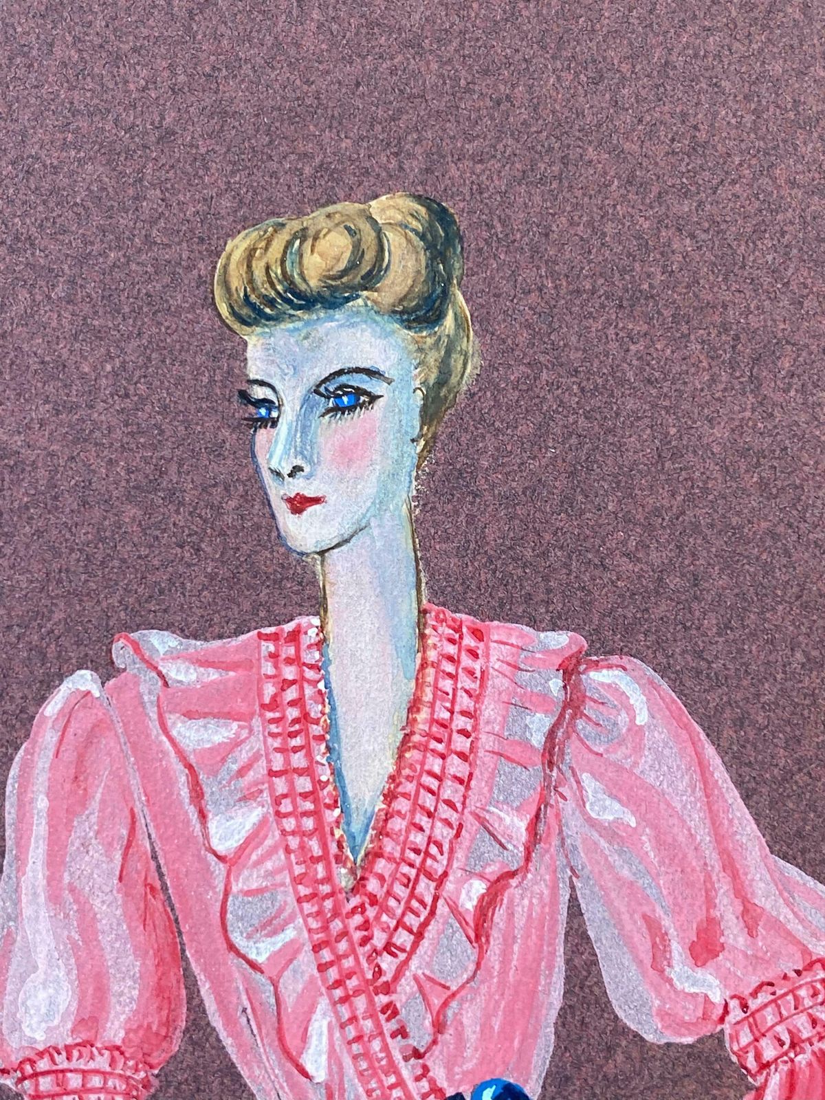 Geneviève Thomas1940's Fashion Illustration   Posed Lady In Vibrant Pink Dressc. 1940's photo 194.0