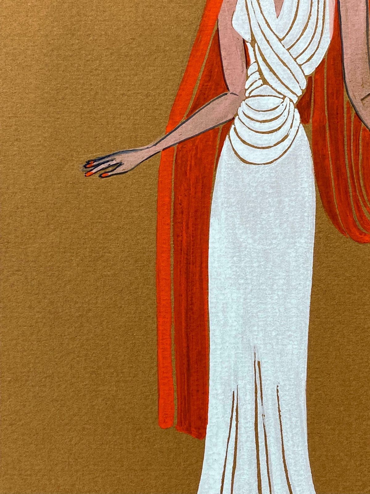 Geneviève Thomas1940's Fashion Illustration   Lady In White Dress With Draped Orange Head Scarfc. 1940's photo Art