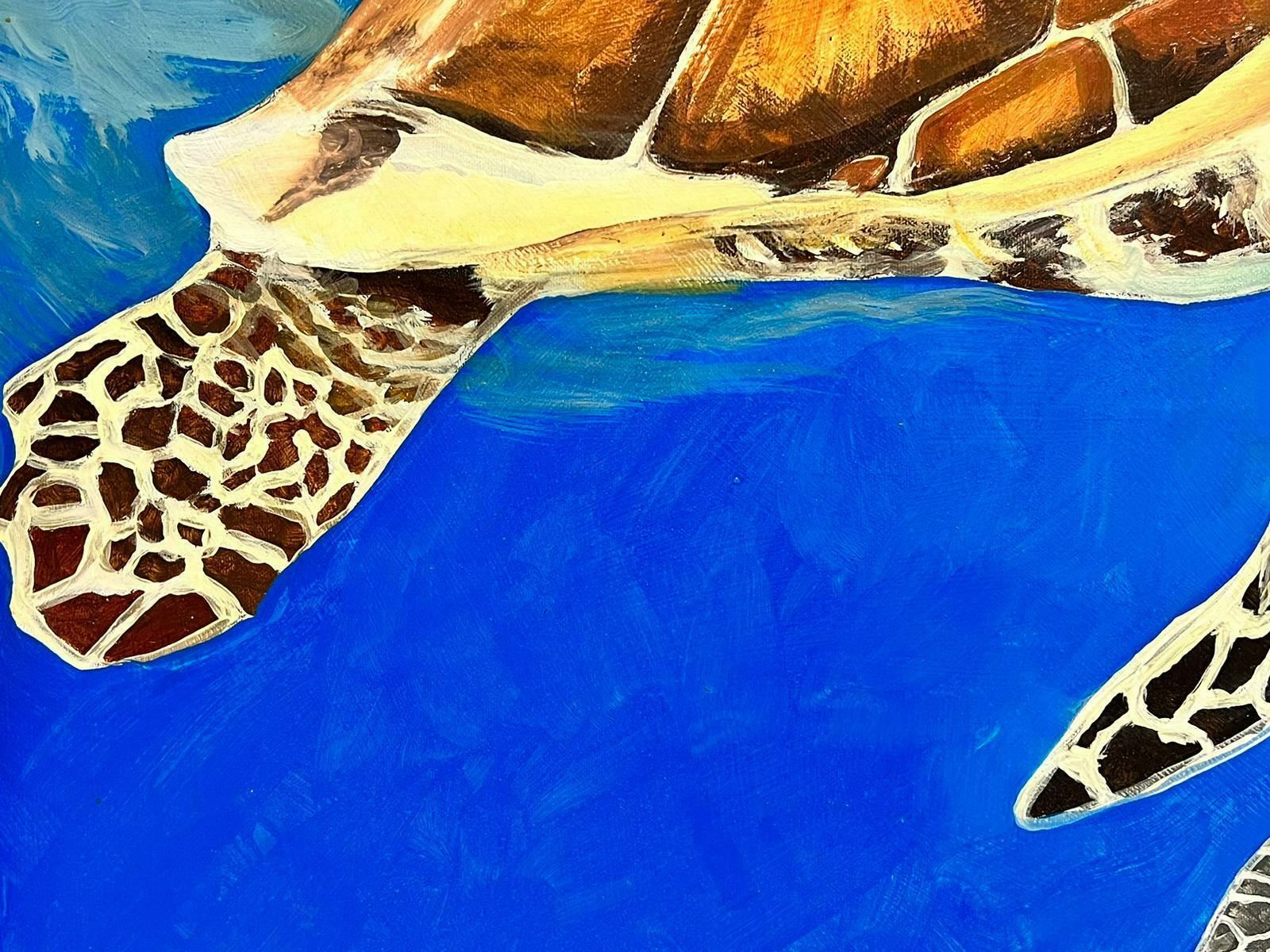 British Contemporarysea Turtles Swimming In Blue Sea Large Contemporary British Painting On Canvas photo vinterior