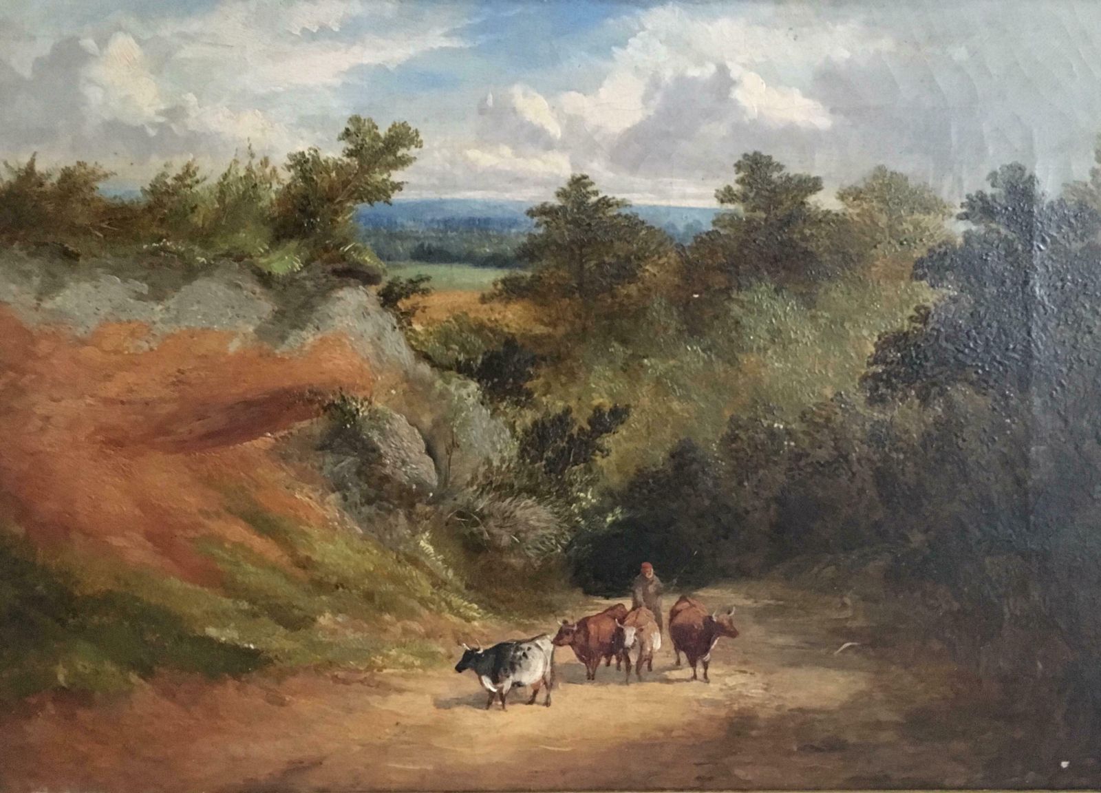 Unknownthe Travelling Herd, Early Victorian Landscape, Oil Paintingc. 1850's photo furniture