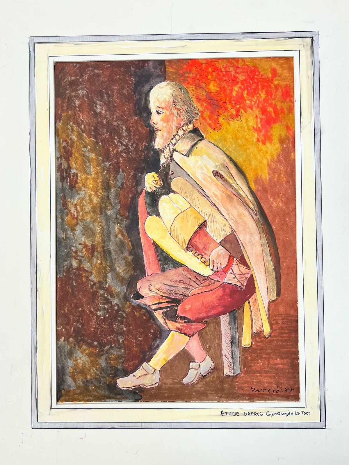 Bernard Labbe1950's Modernist/ Cubist Painting   Figure Playing The Accordion1950's photo furniture