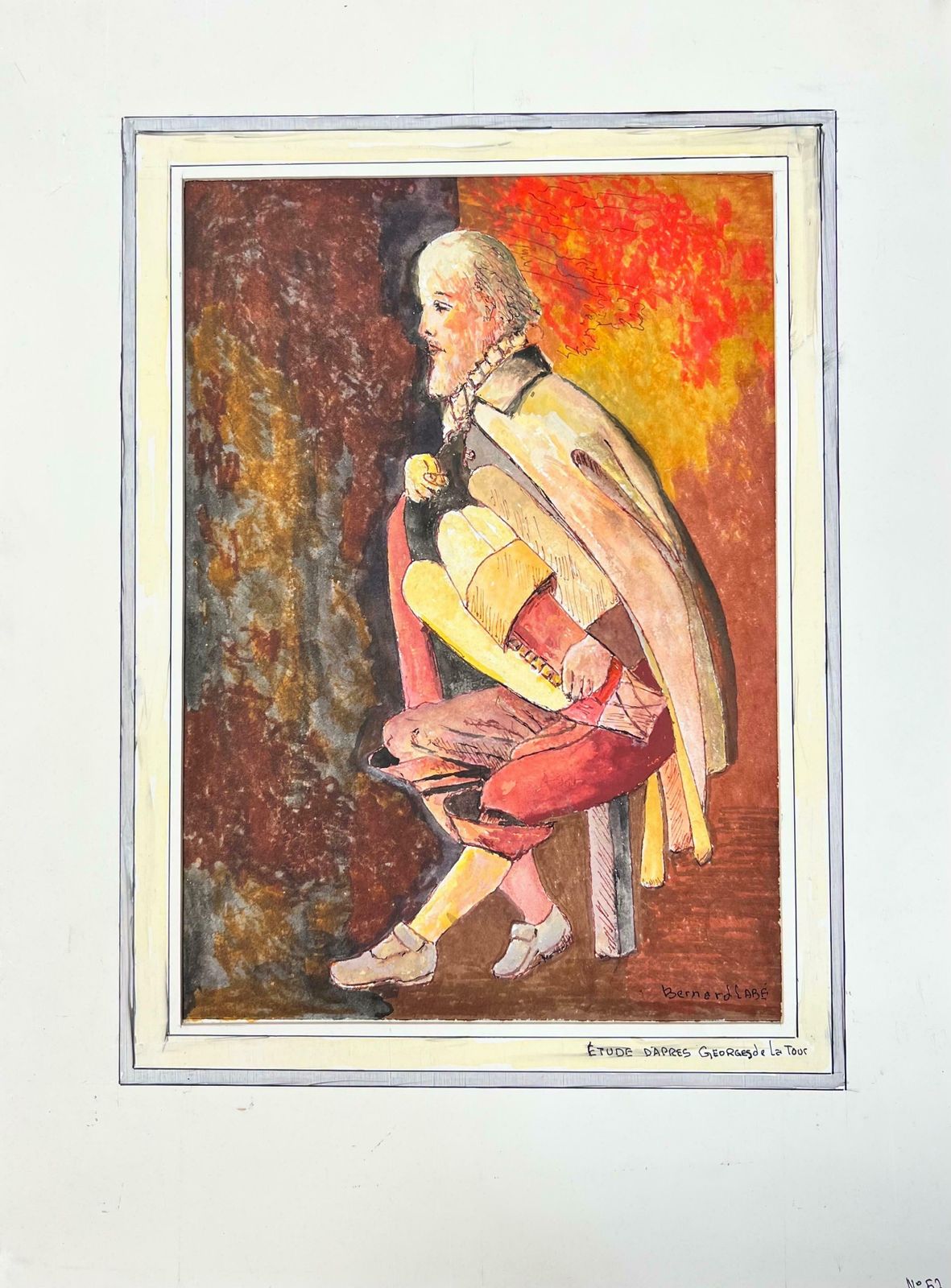Bernard Labbe1950's Modernist/ Cubist Painting   Figure Playing The Accordion1950's photo for sale