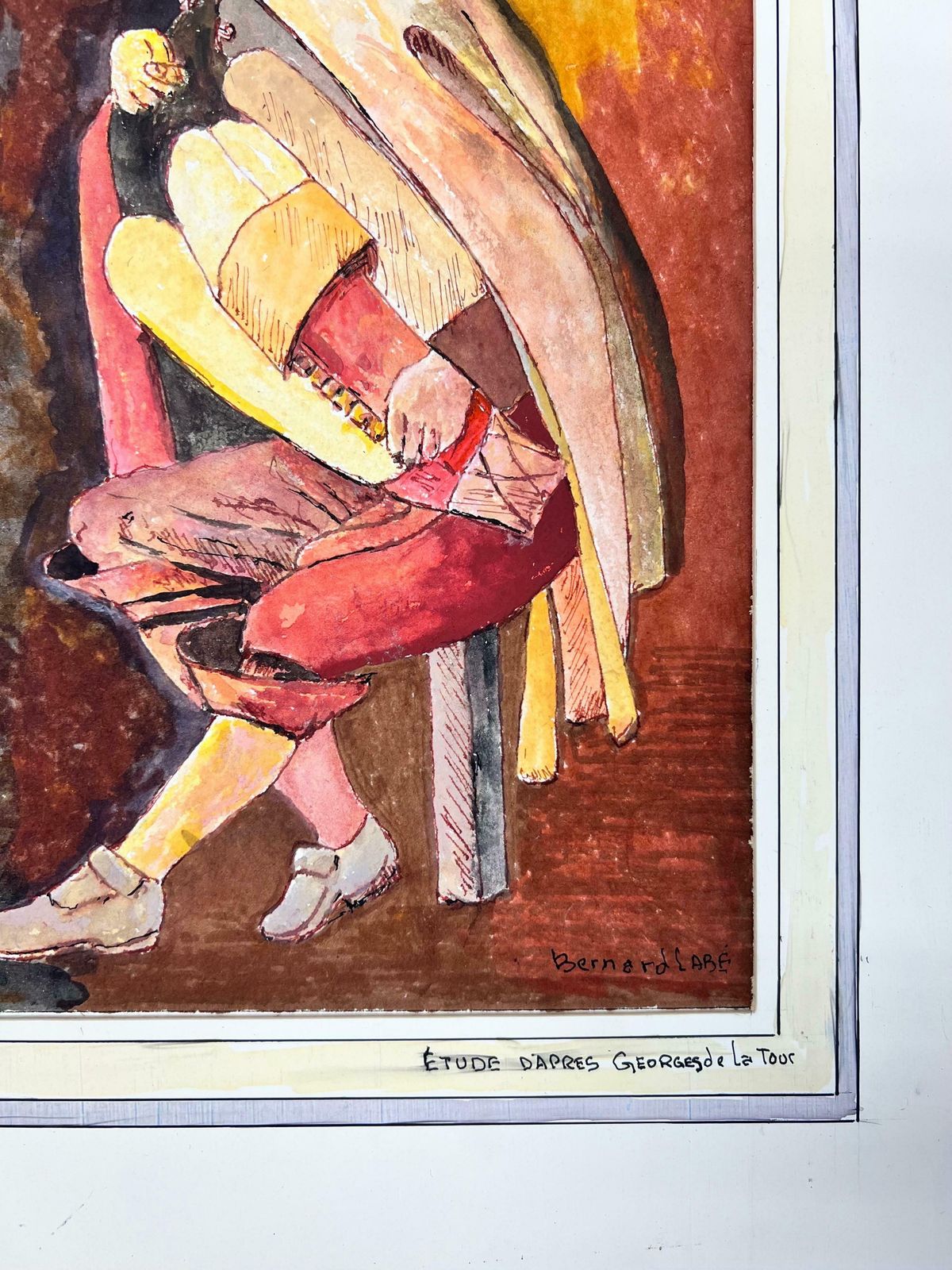 Bernard Labbe1950's Modernist/ Cubist Painting   Figure Playing The Accordion1950's photo 611.0