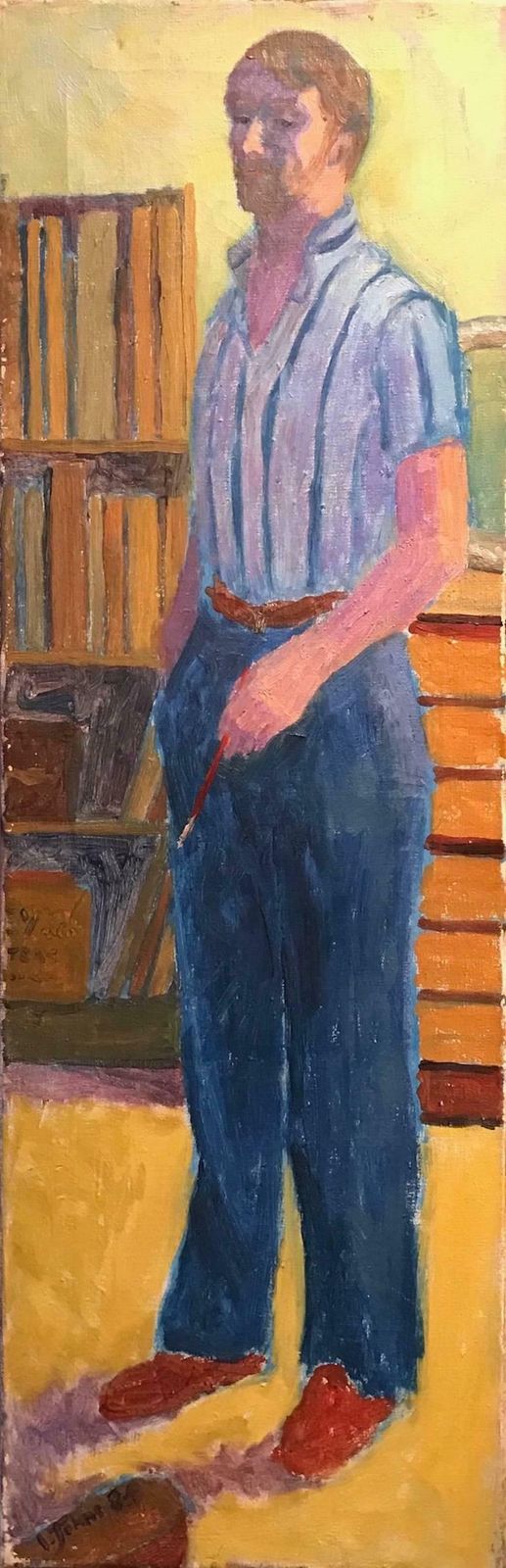 I. Johnstall Post Impressionist Oil Painting   Portrait Of An Artist In Interiorc.1981