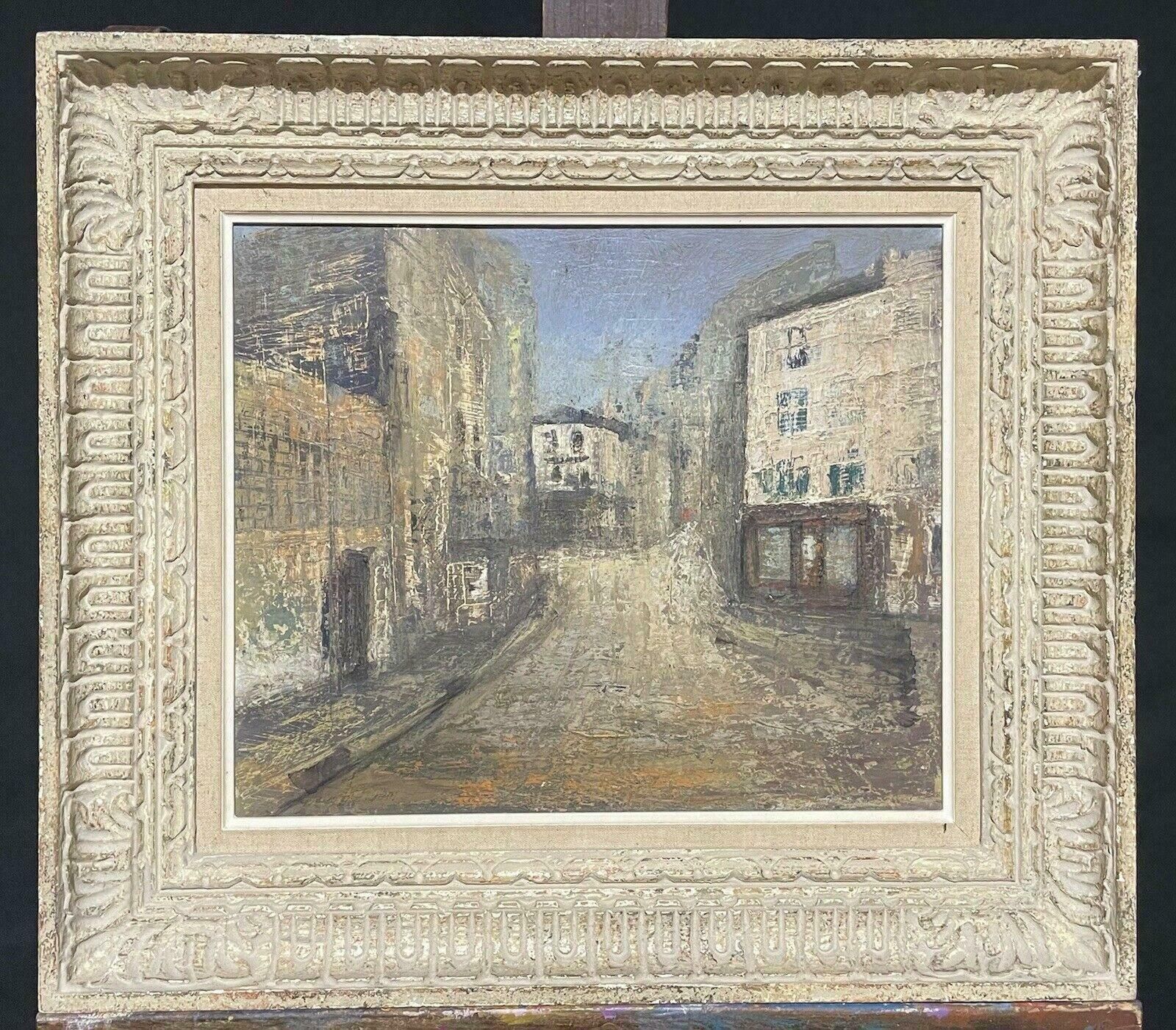 Claudine Riboulet1950's French Modernist Oil Painting   City Street Scene   Carved Wood Framemid Century