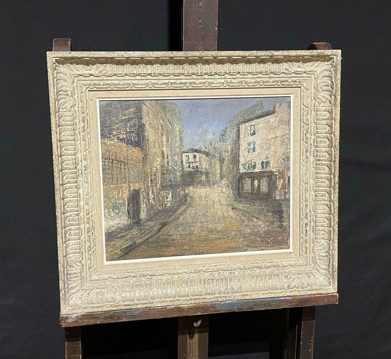 photo furniture Claudine Riboulet1950's French Modernist Oil Painting   City Street Scene   Carved Wood Framemid Century