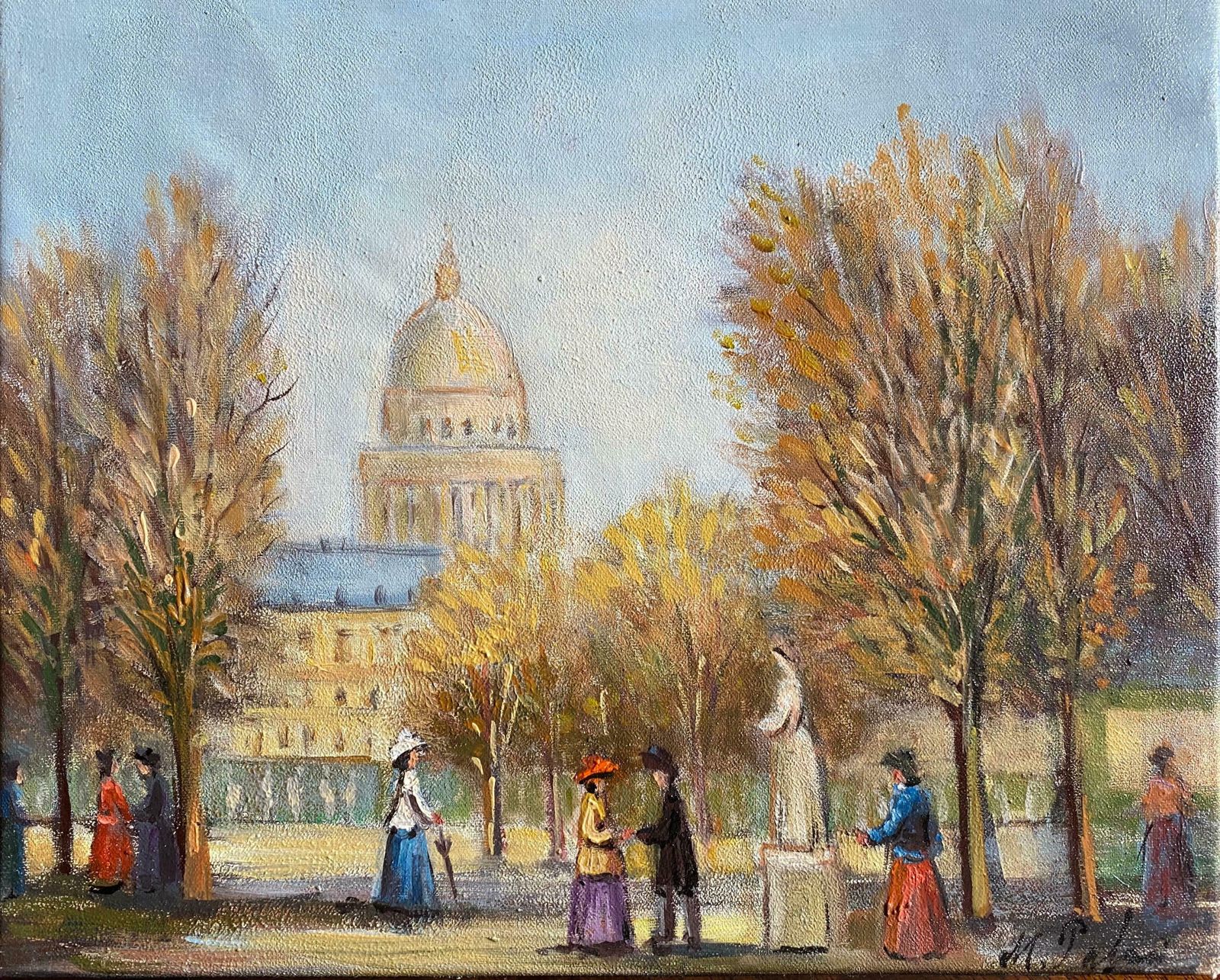 Michel Paboisbeautiful Parisian Park Scene Fashionable Figuresc.2000