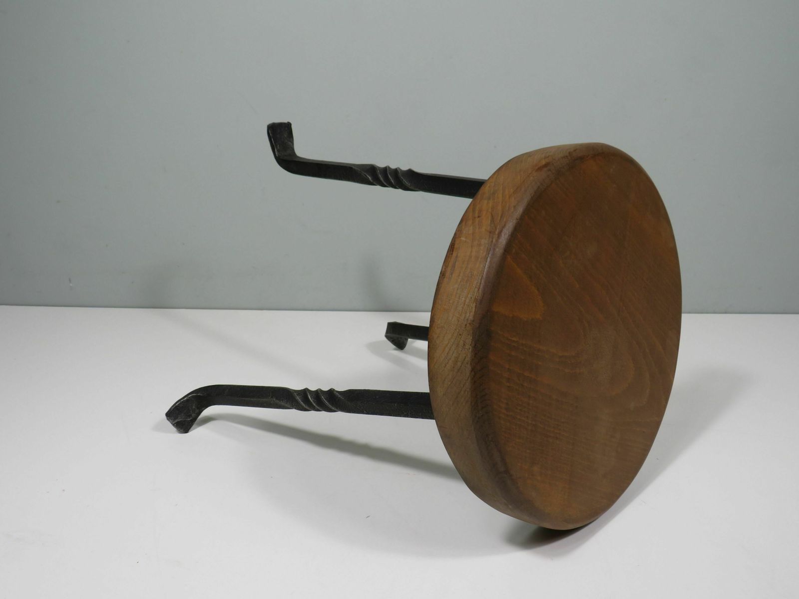 3 Legged Stool With Thick Oak Seat And Wrought Iron Base, France1960 photo 385.0