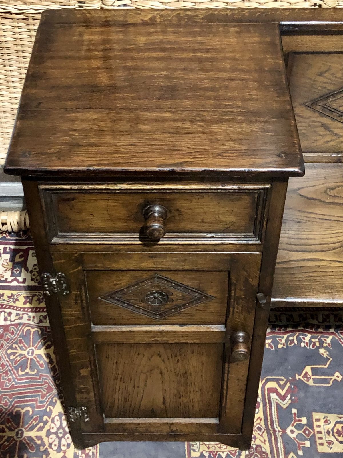 Furniture Handsome Vintage Carved Oak Hall Seat photo