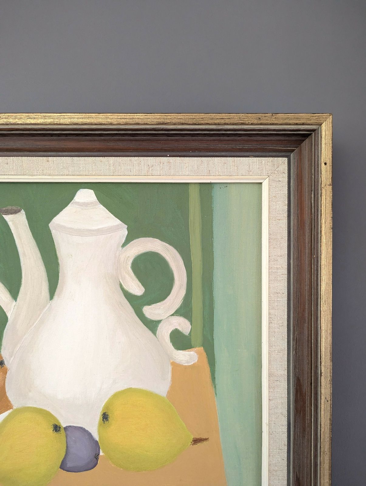 Art Teapot And Fruits Oil Painting photo