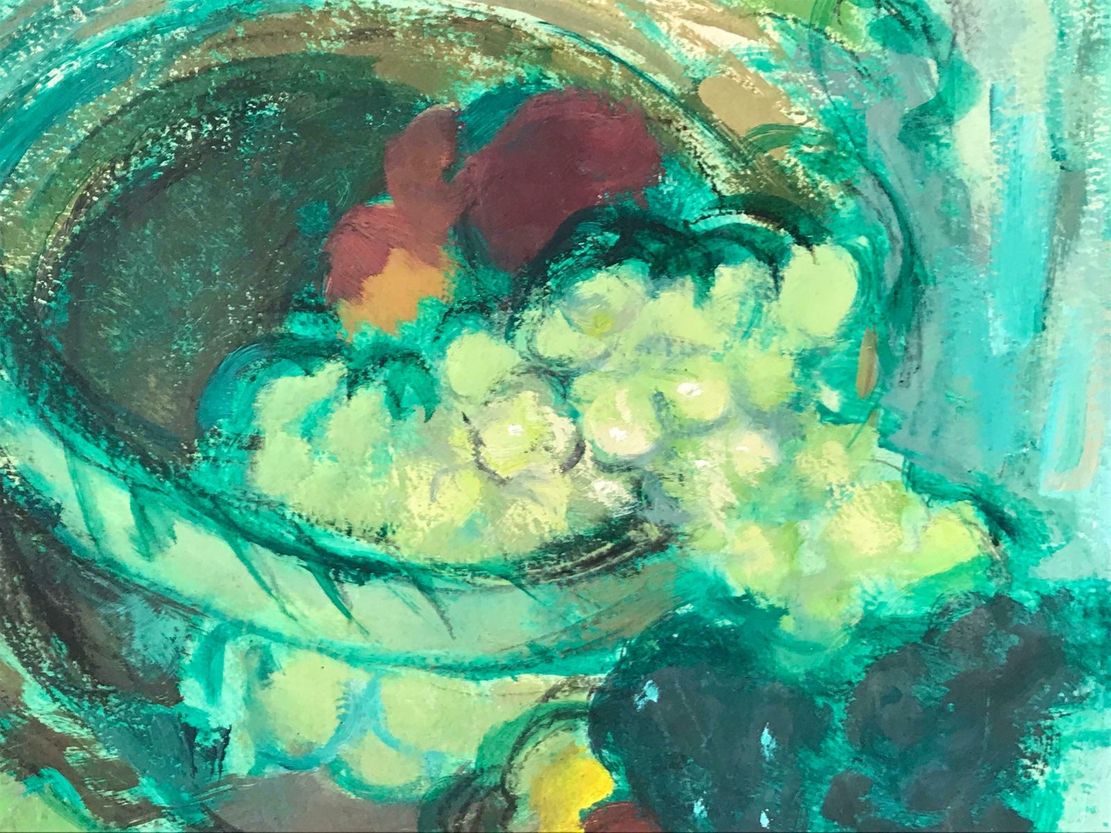 French Post Impressionist Signed Vintage French Post Impressionist Oil Grapes & Fruit   Amazing Greens photo for sale