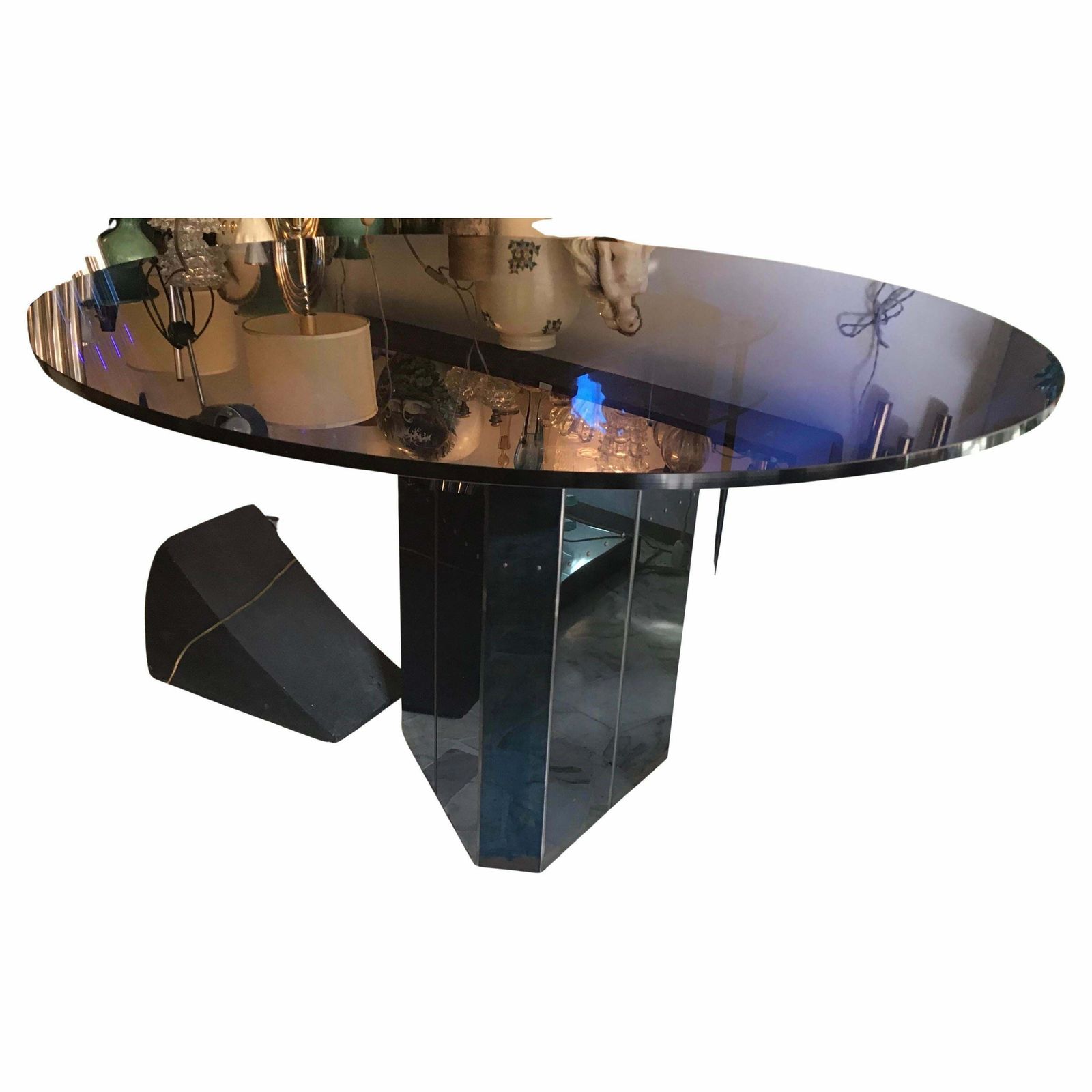 Afra E Tobia Scarpa “Polygono” Table Metal Glass By Beb 1980 Italy photo for sale