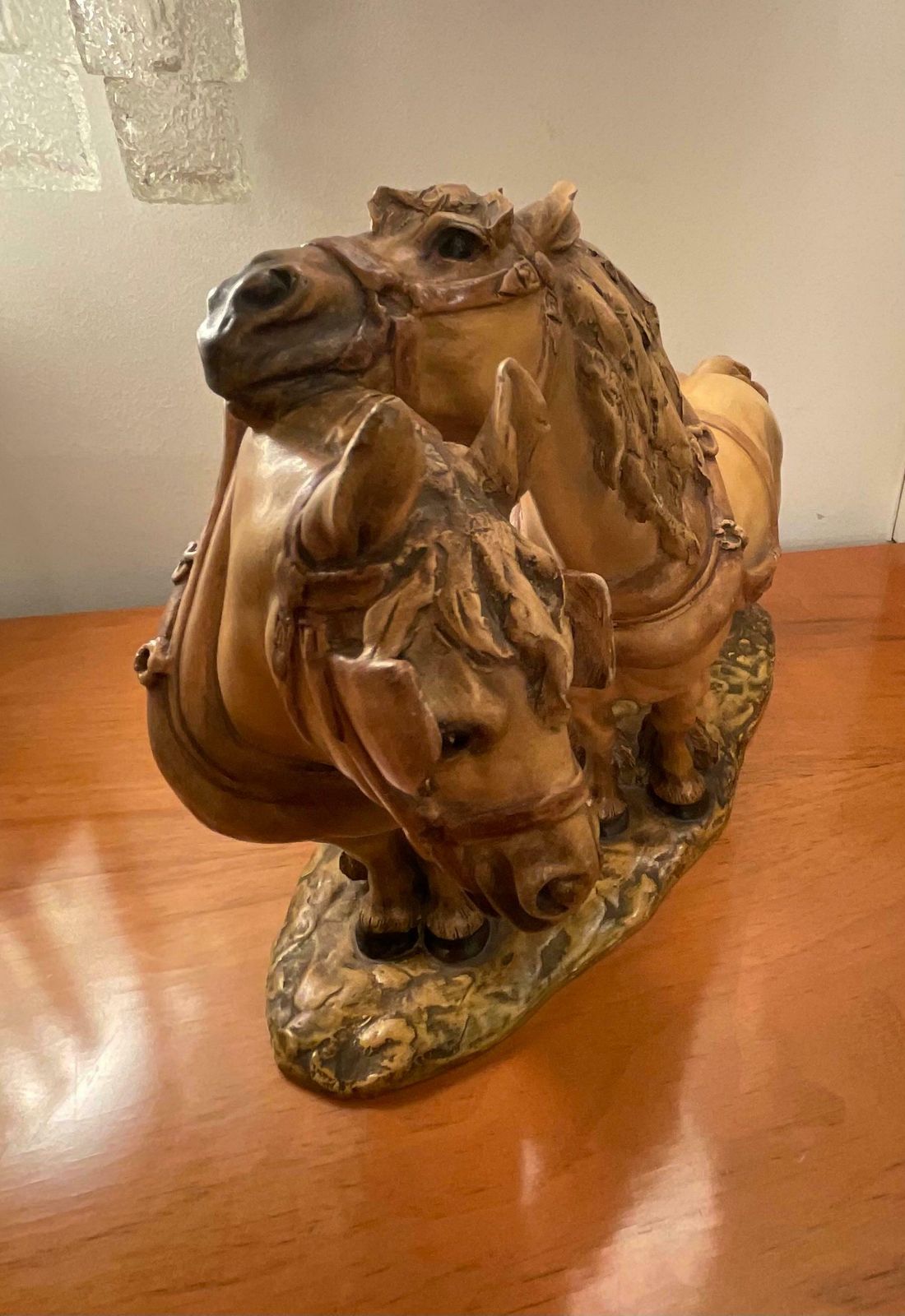 1498.0 Guido Cacciapuoti   Horses   Art Stoneware   Made In Italy  1940s photo