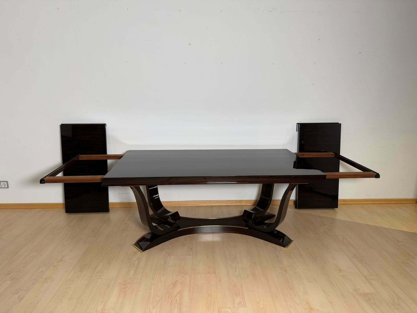 Art Deco Dining Table With 10 Chairs, Macassar Ebony, Brass, Paris Circa 1930 photo vinterior